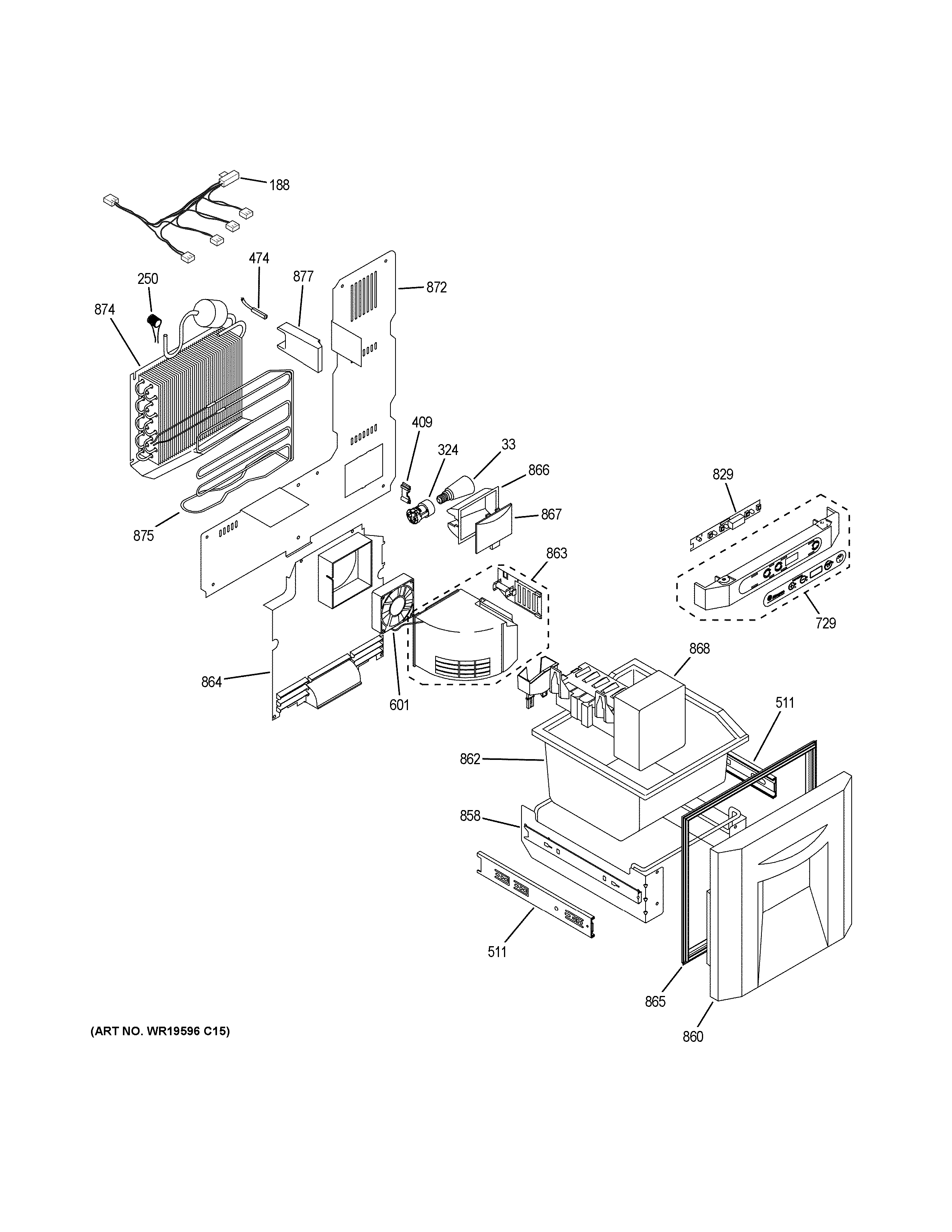 GE ZIBS240PBSS freezer controls & components diagram