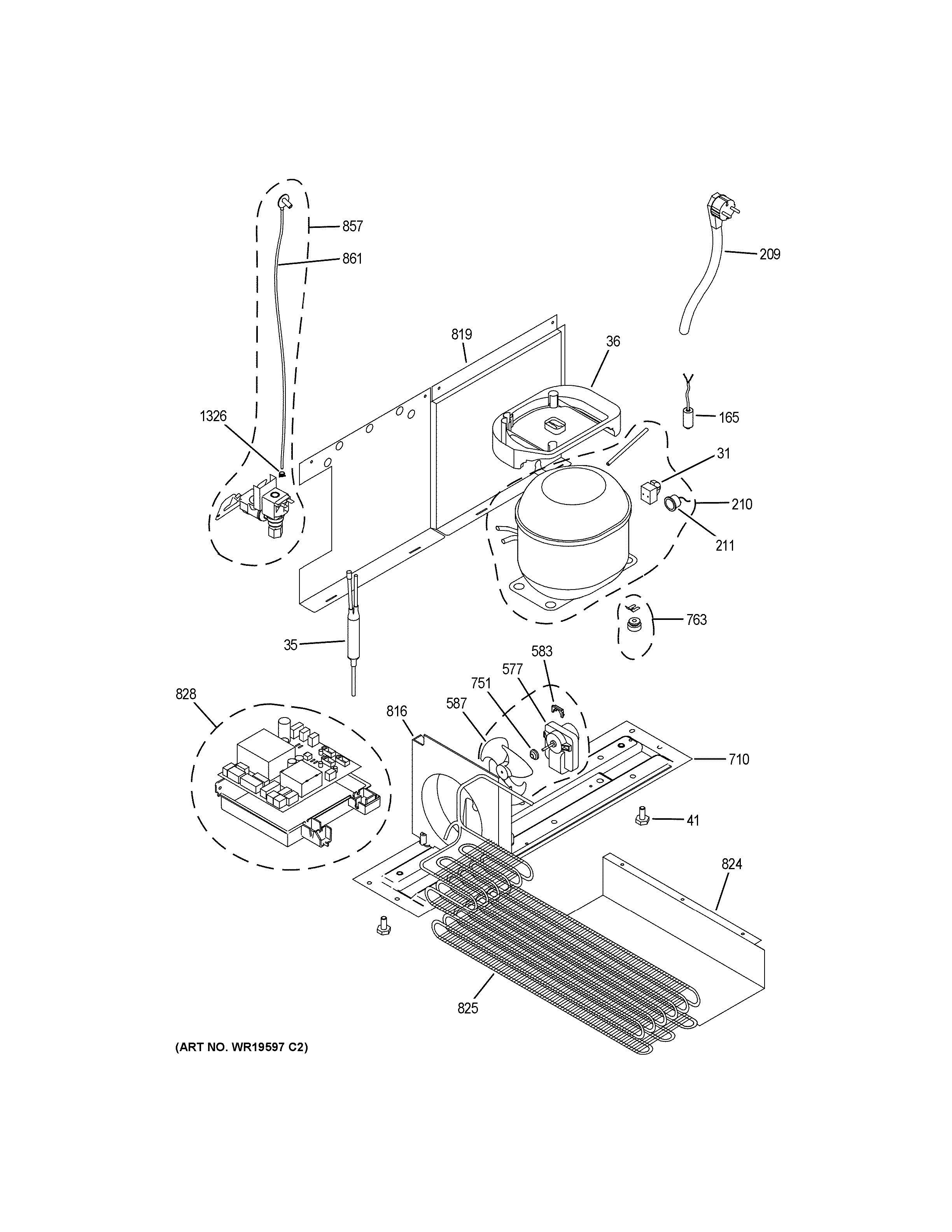 GE ZIBS240PCSS machine compartment diagram