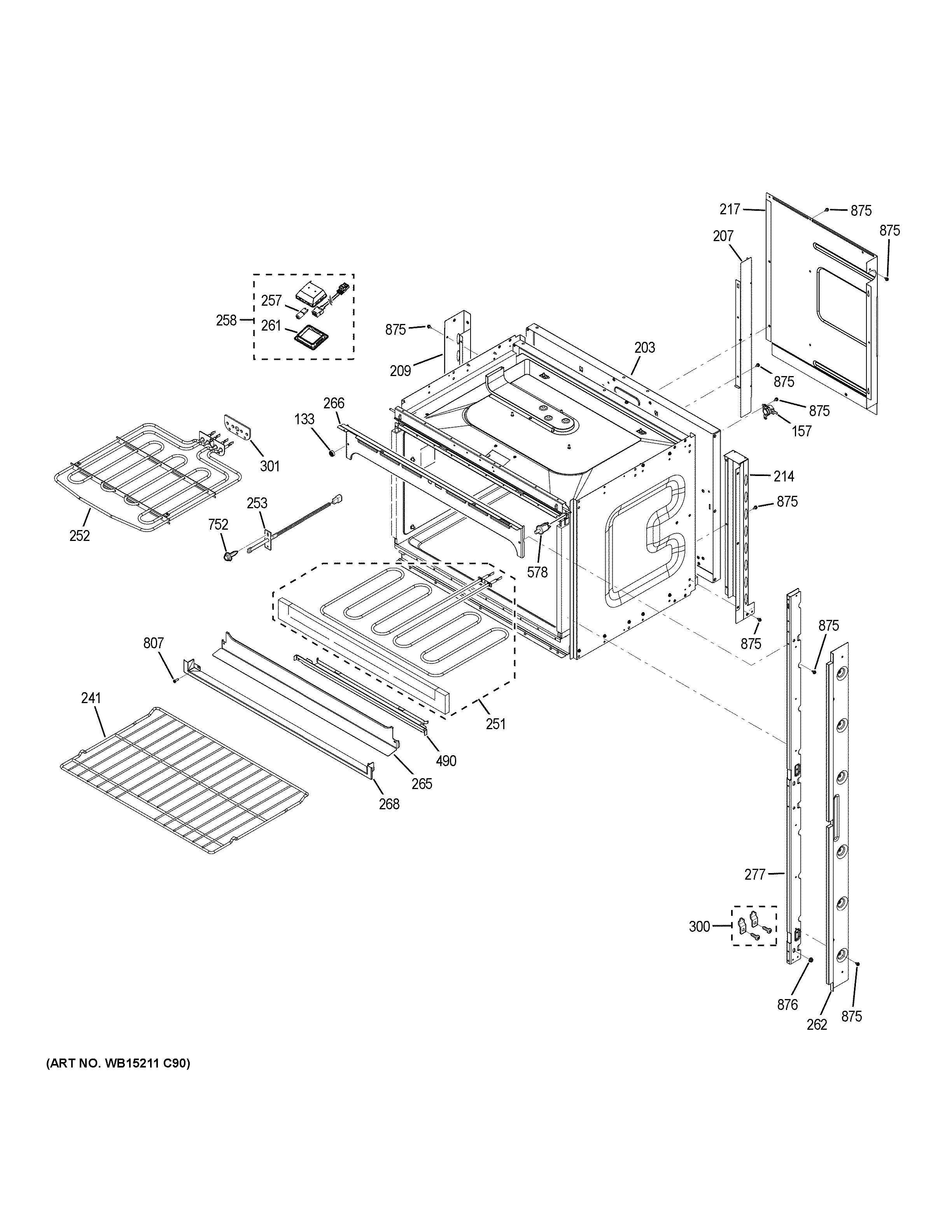 GE JT3500DF5WW upper oven diagram