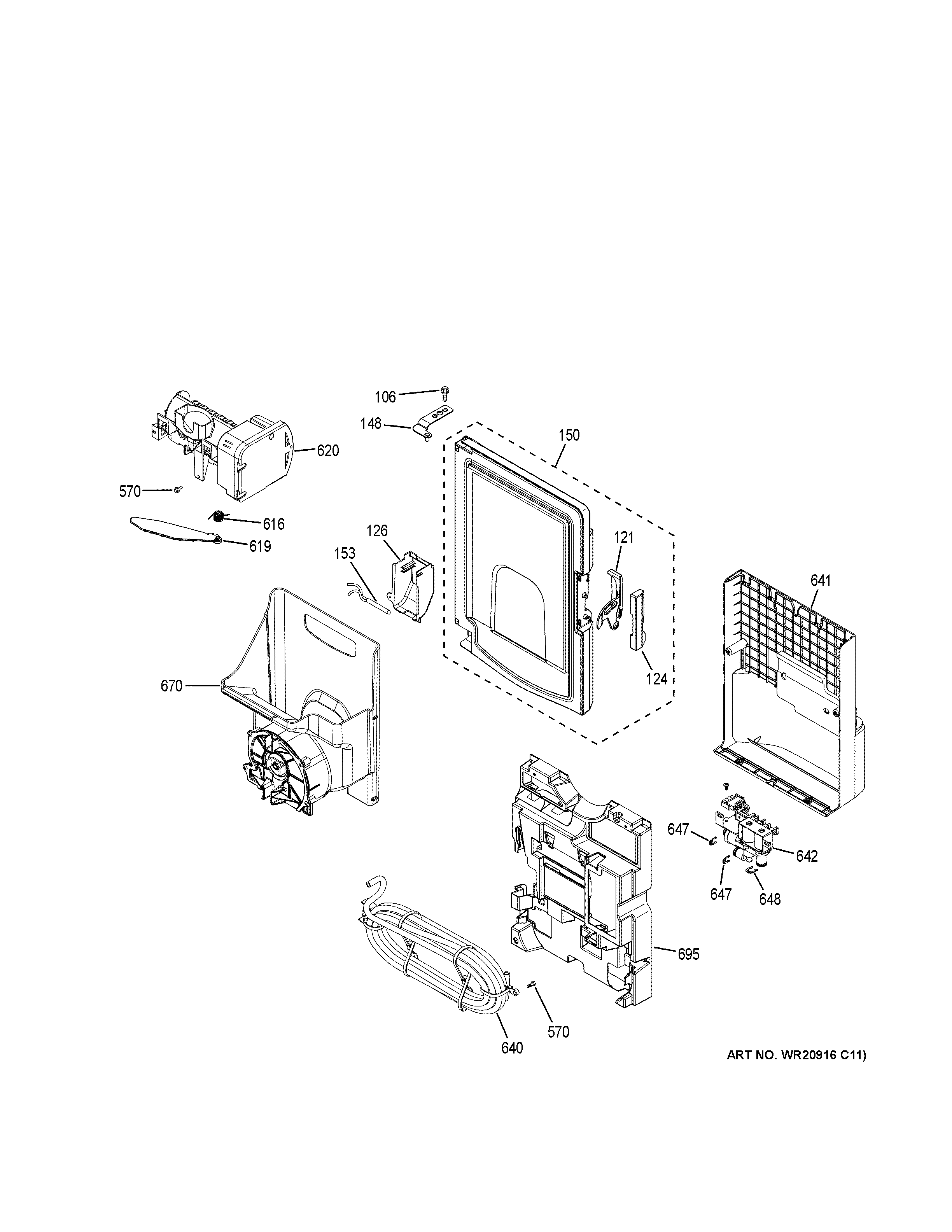 GE GFE26GGKFBB ice maker & dispenser diagram