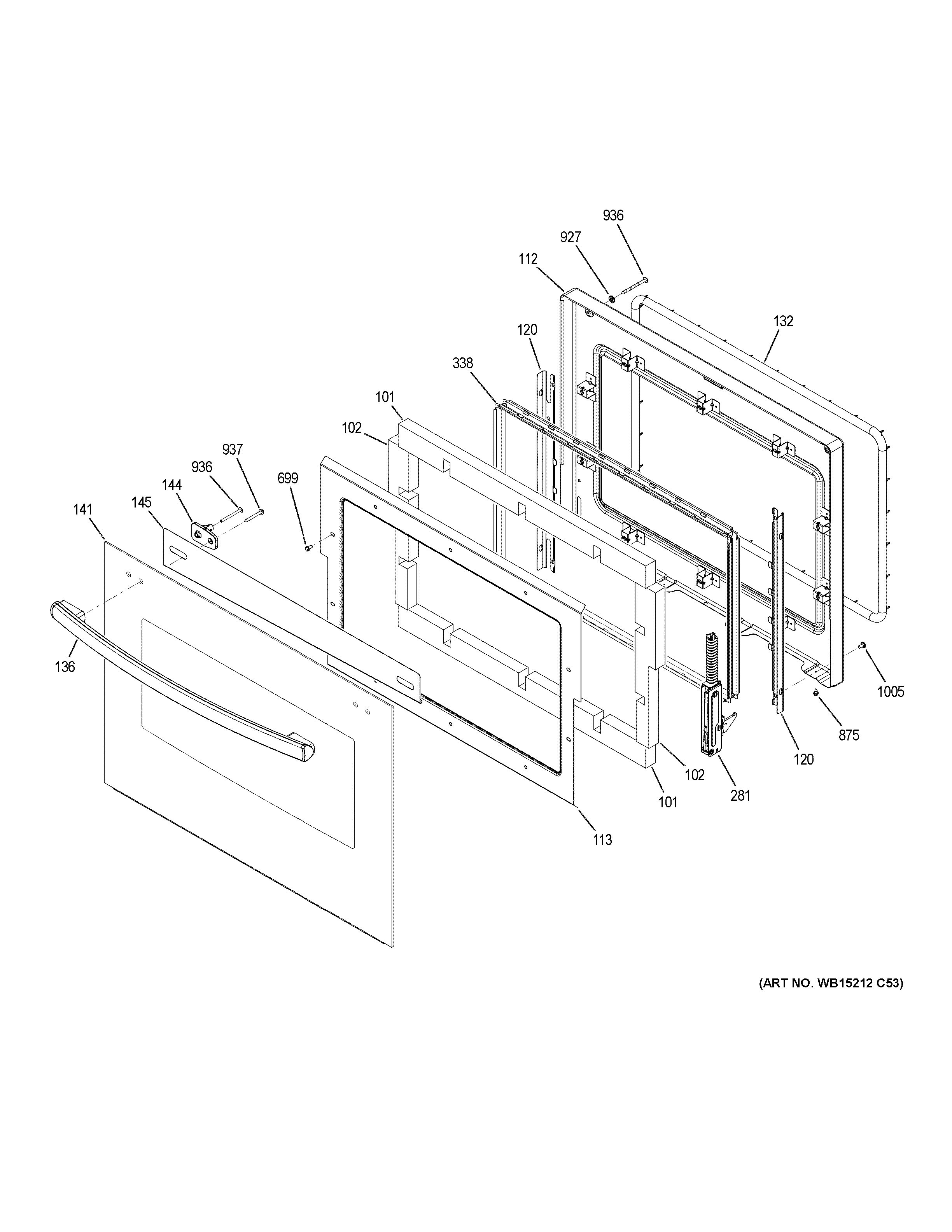 GE PT7550DF8WW lower door diagram