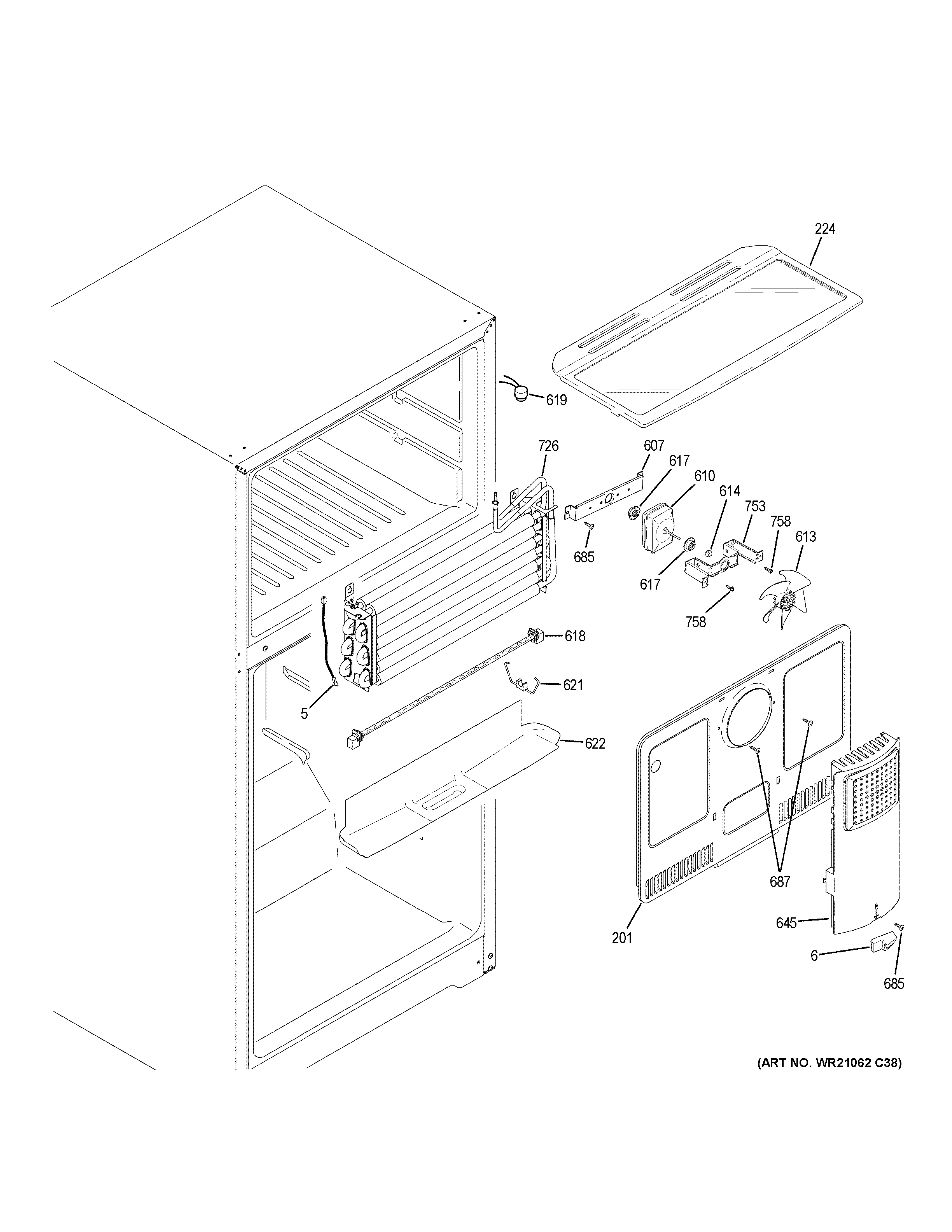 GE GIE18HSHMRSS freezer section diagram
