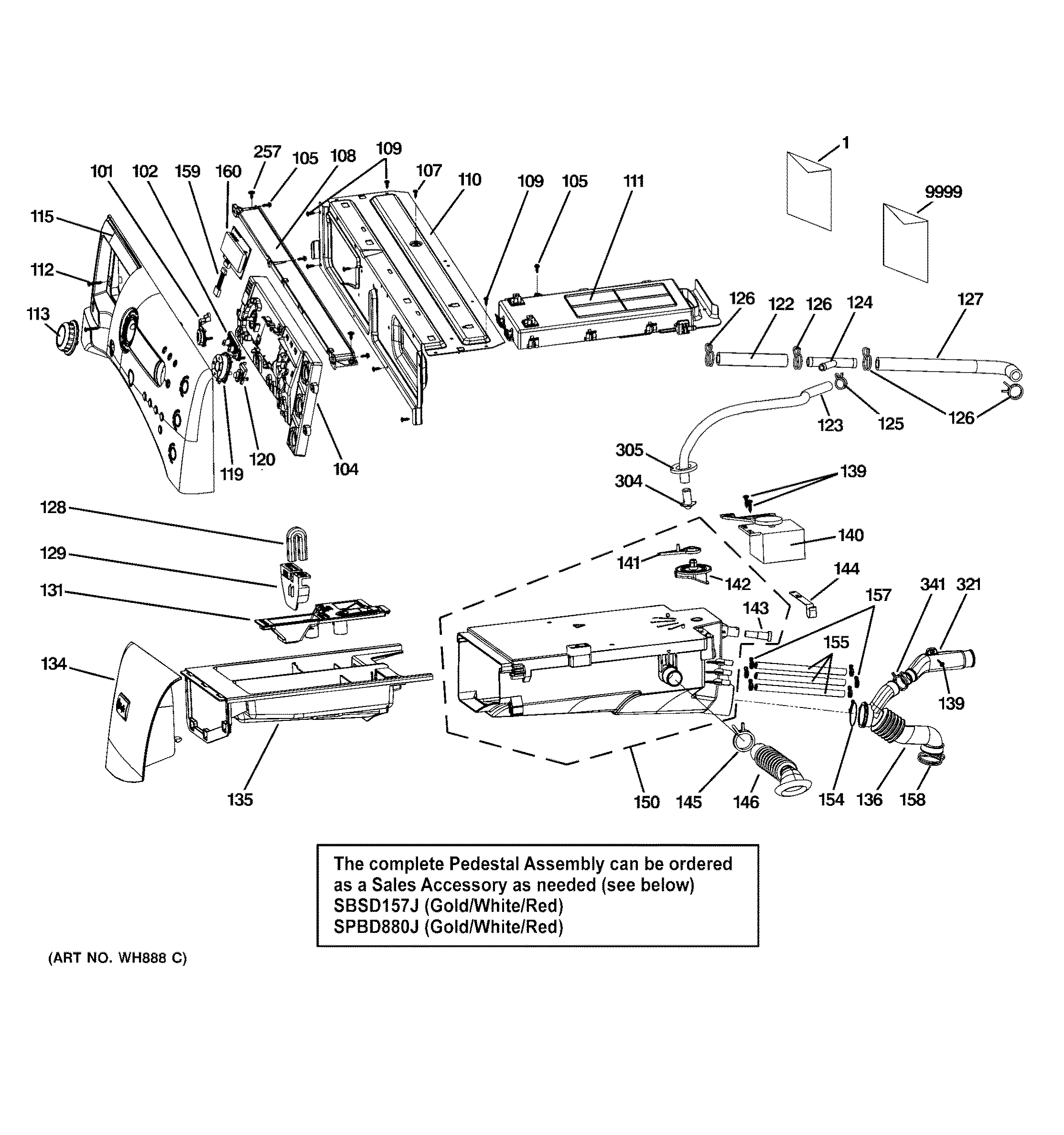 GE WPDH8800J0MV controls & dispenser diagram