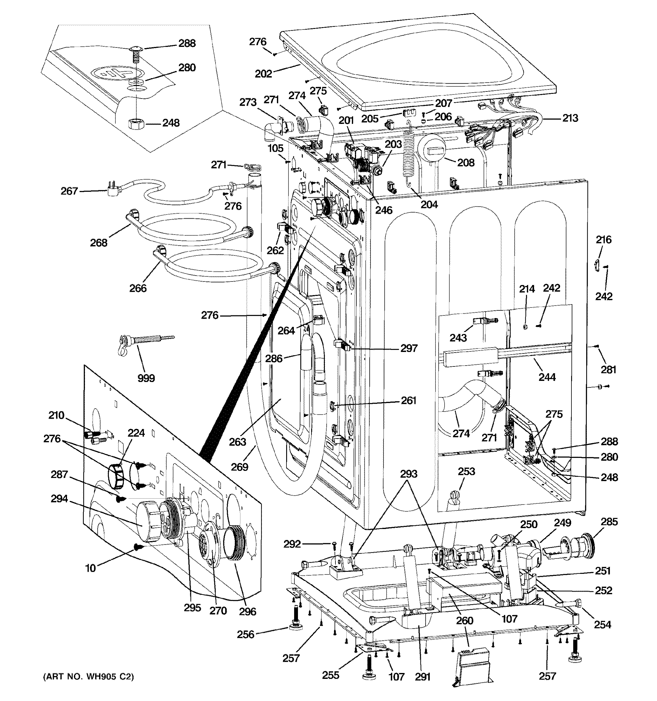 GE WPDH8800J0MV cabinet & top panel diagram