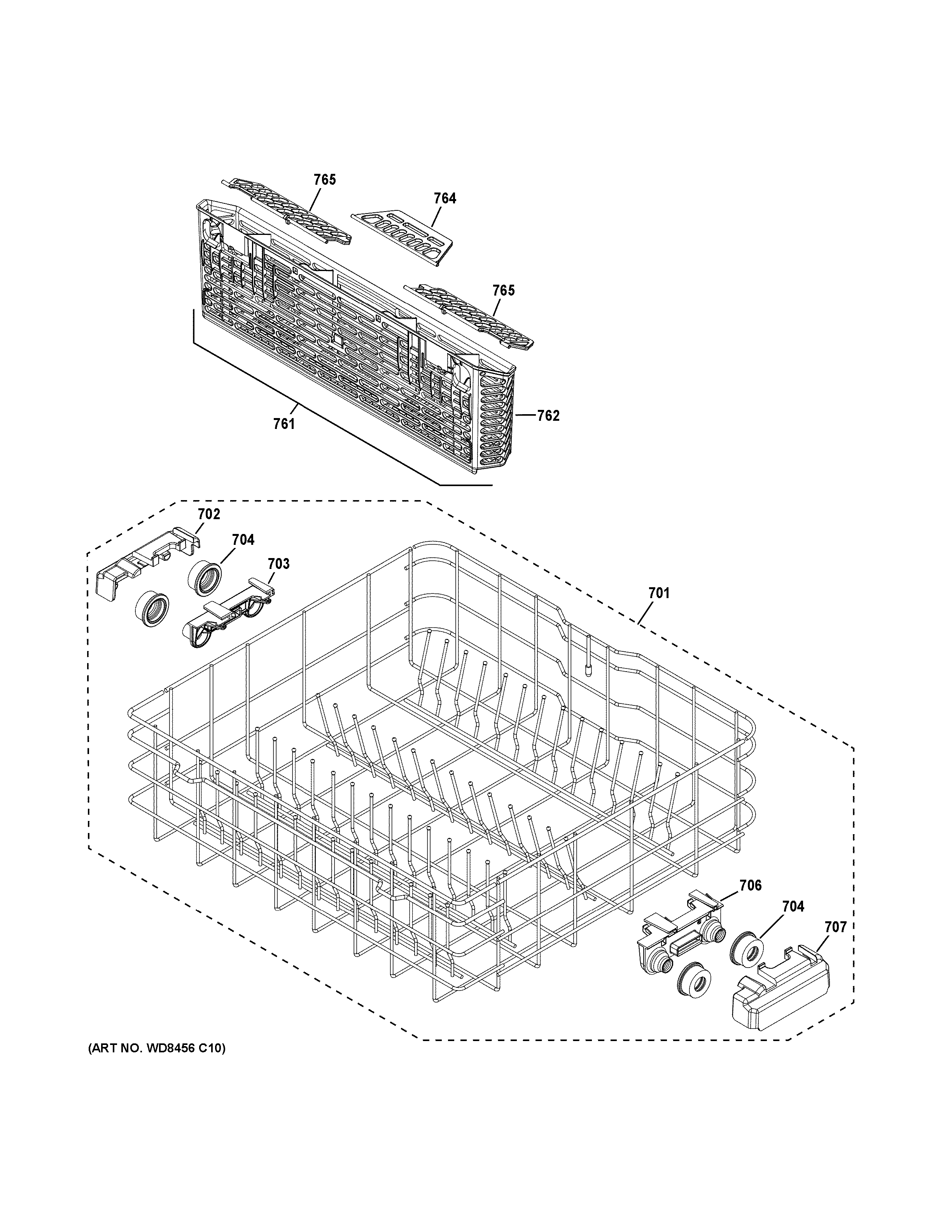GE GDF510PSD6SS lower rack assembly diagram