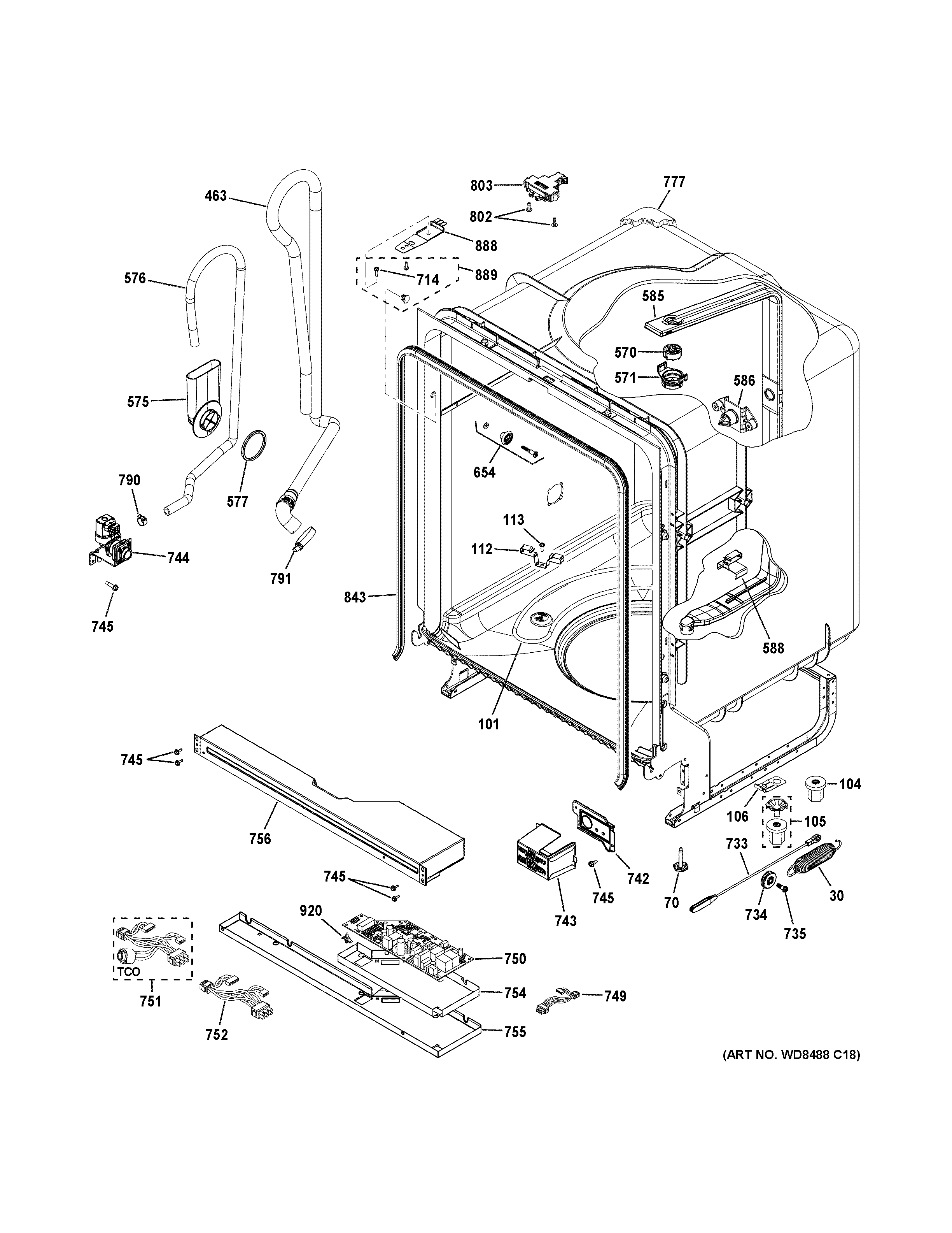 GE GDF520PGJ0WW body parts diagram