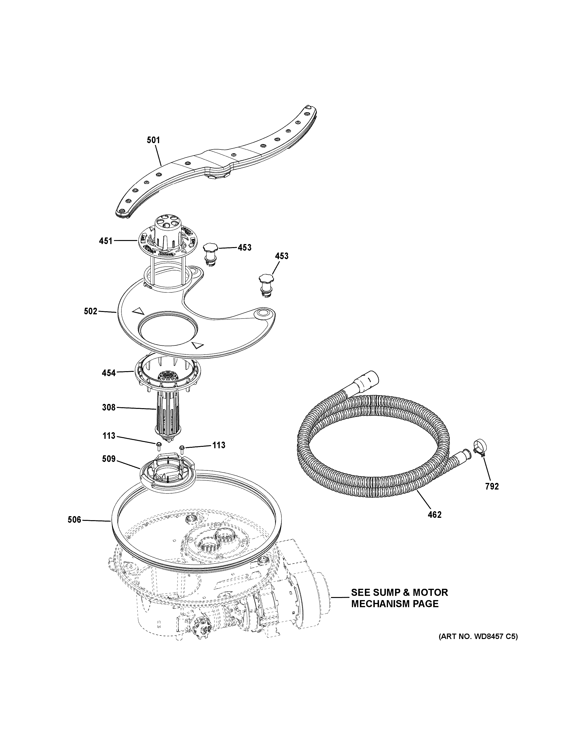 GE GDT535PGJ2WW sump & filter assembly diagram