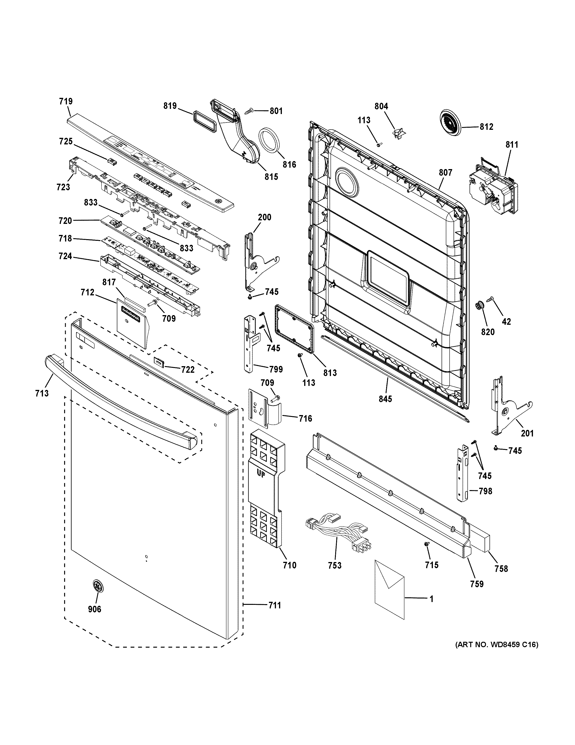 GE GDT545PSJ2SS escutcheon & door assembly diagram