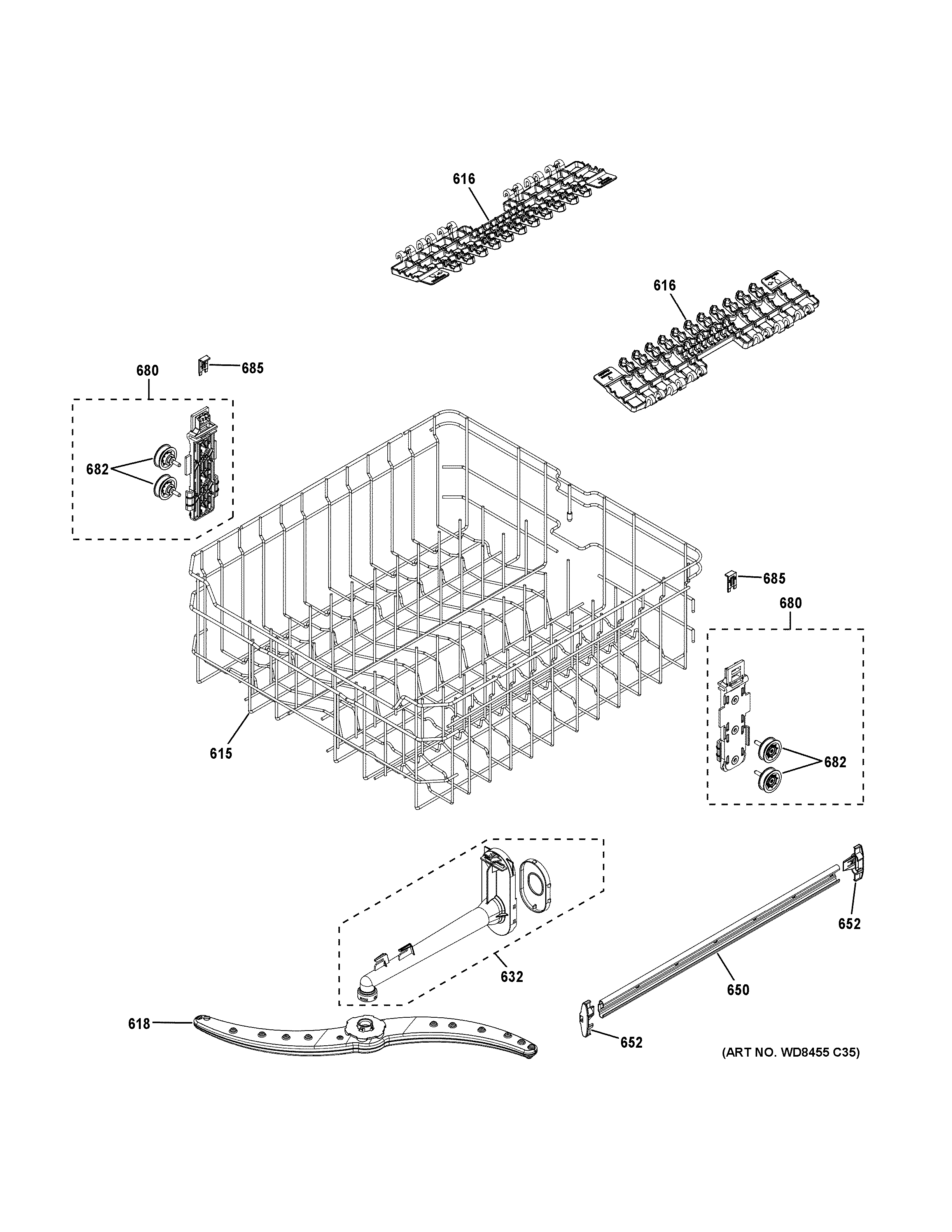GE GDT545PSJ2SS upper rack assembly diagram