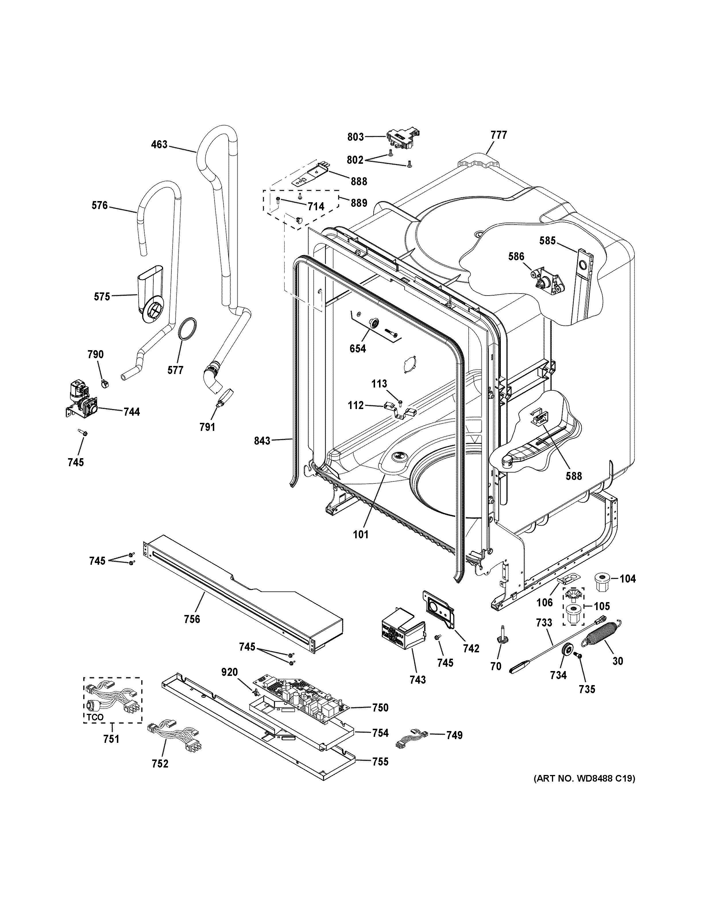 GE GDT535PSJ2SS body parts diagram