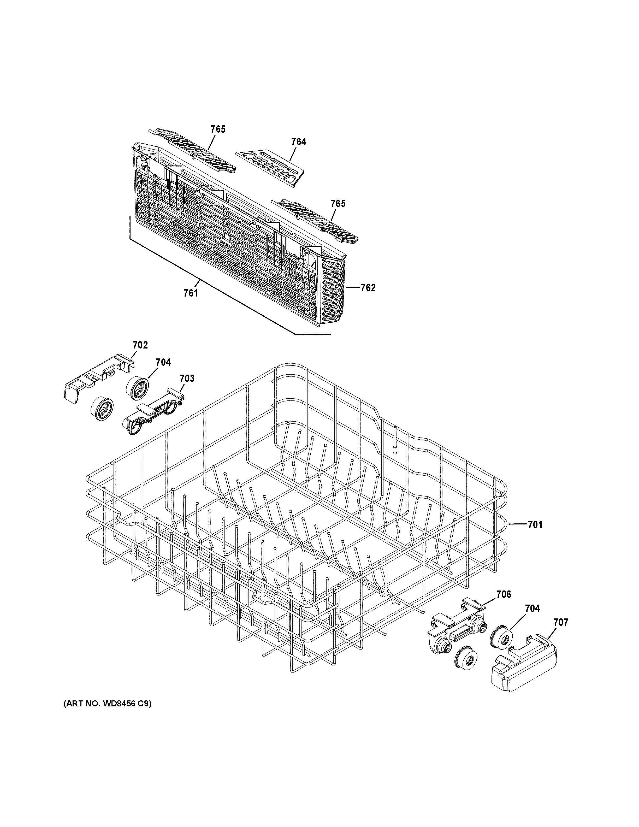 GE GDT535PSJ2SS lower rack assembly diagram