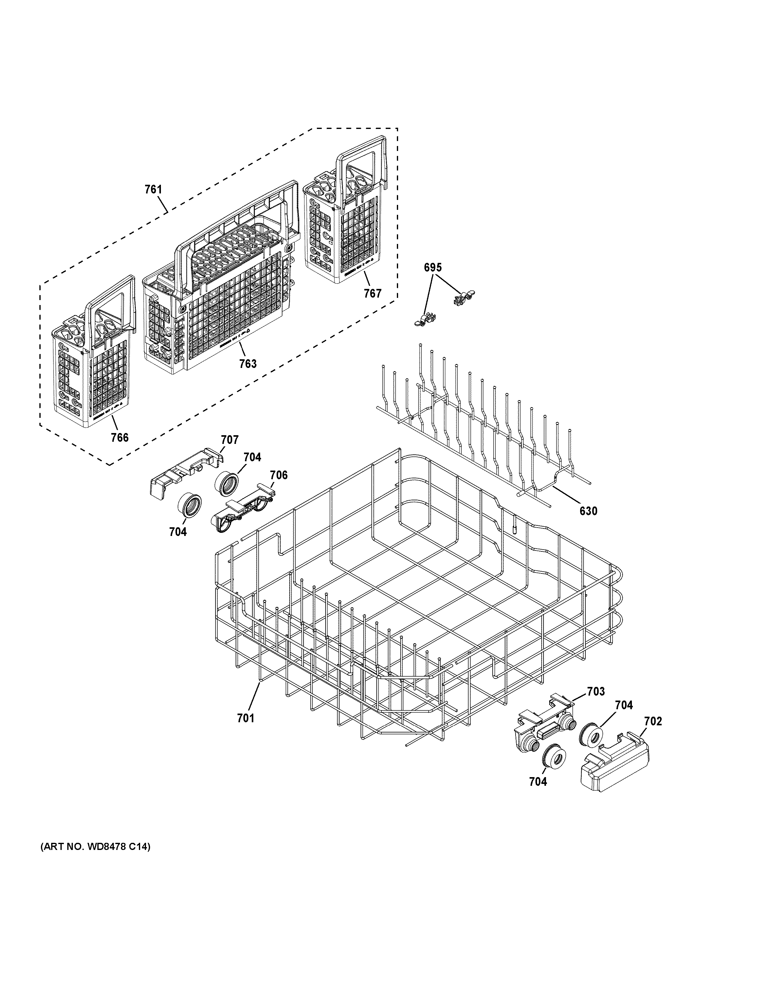 GE GDF620HMJ2ES lower rack assembly diagram