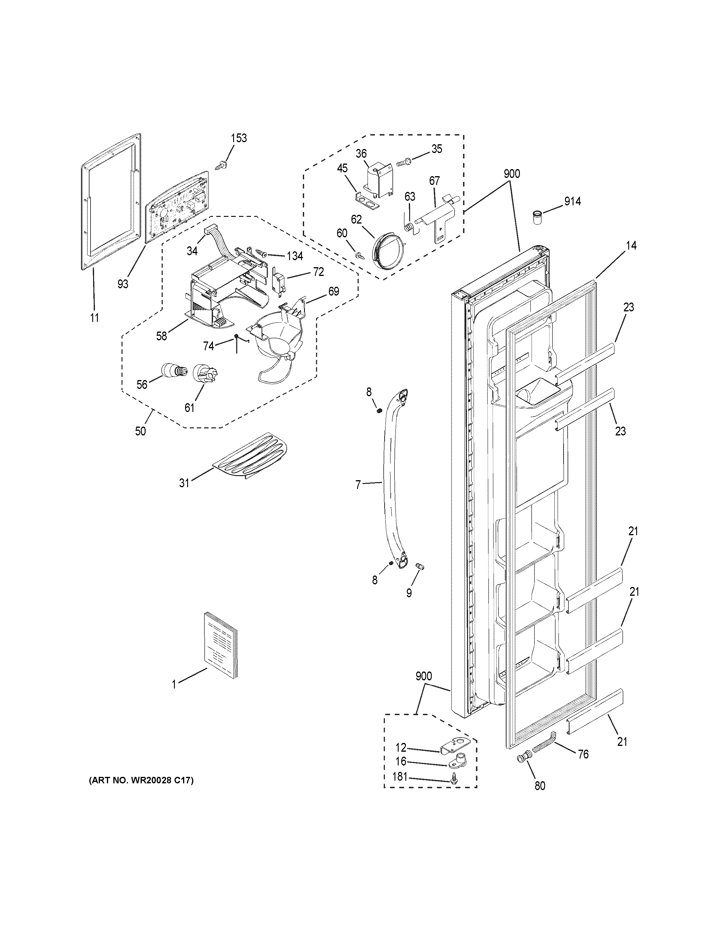 GE GSH22JGDBCC freezer door diagram