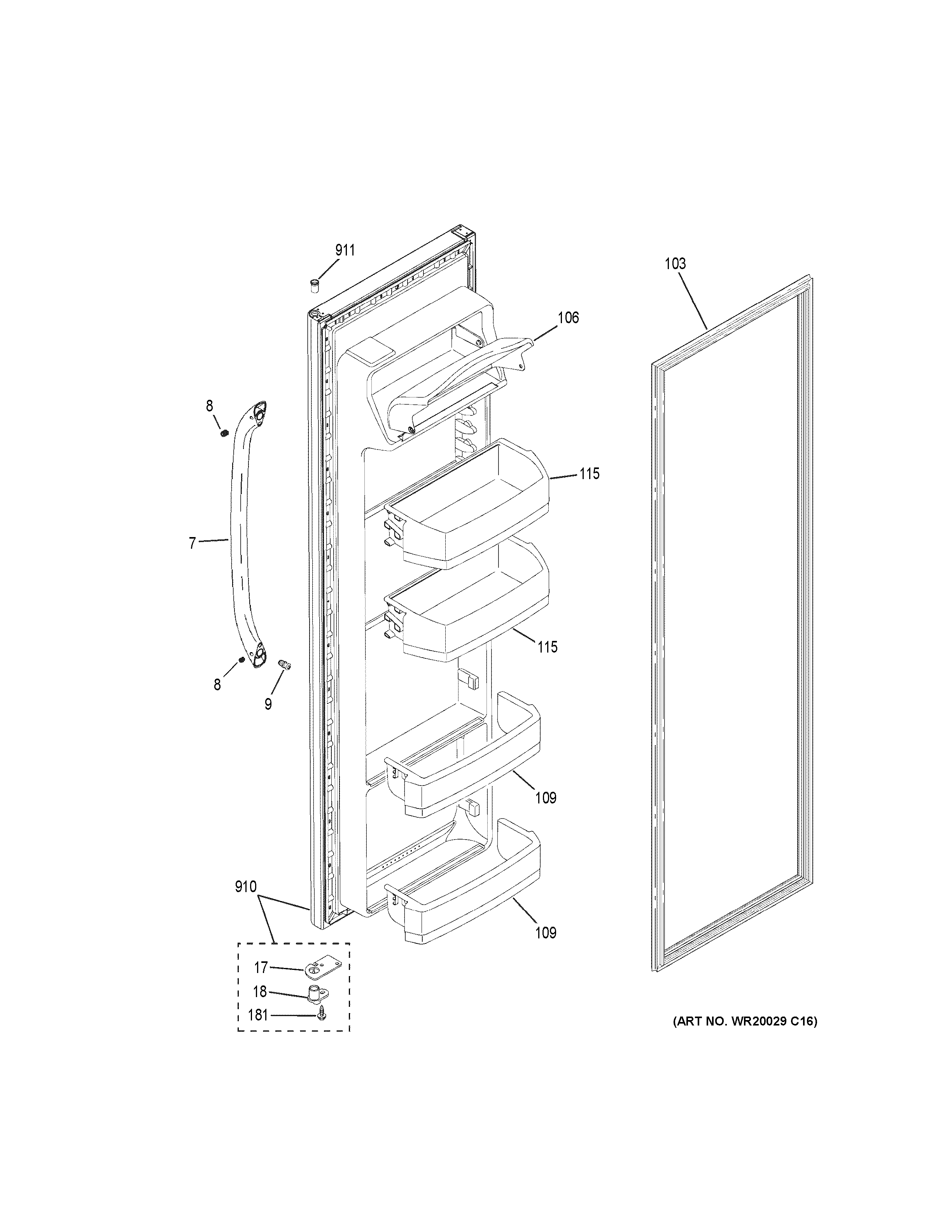 GE GSH22JGDBCC fresh food door diagram