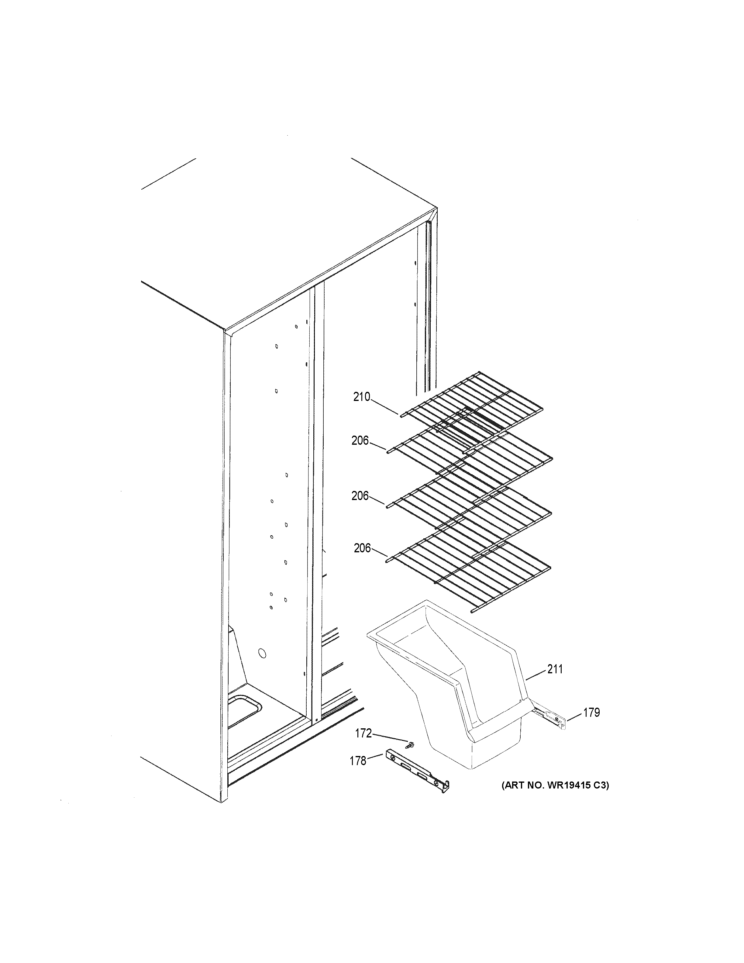 GE GSH22JGDBCC freezer shelves diagram