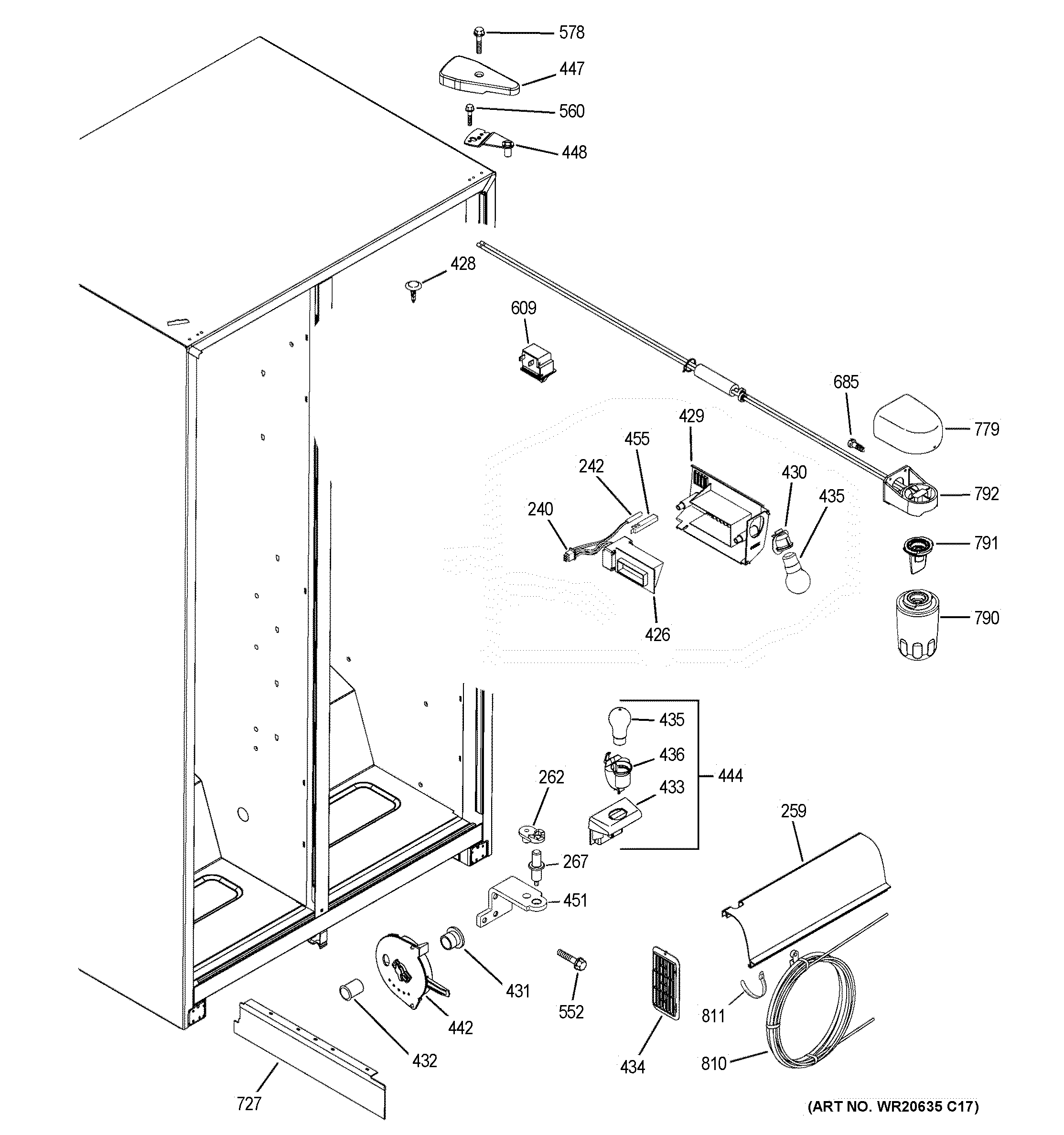 GE GSH22JGDBWW fresh food section diagram