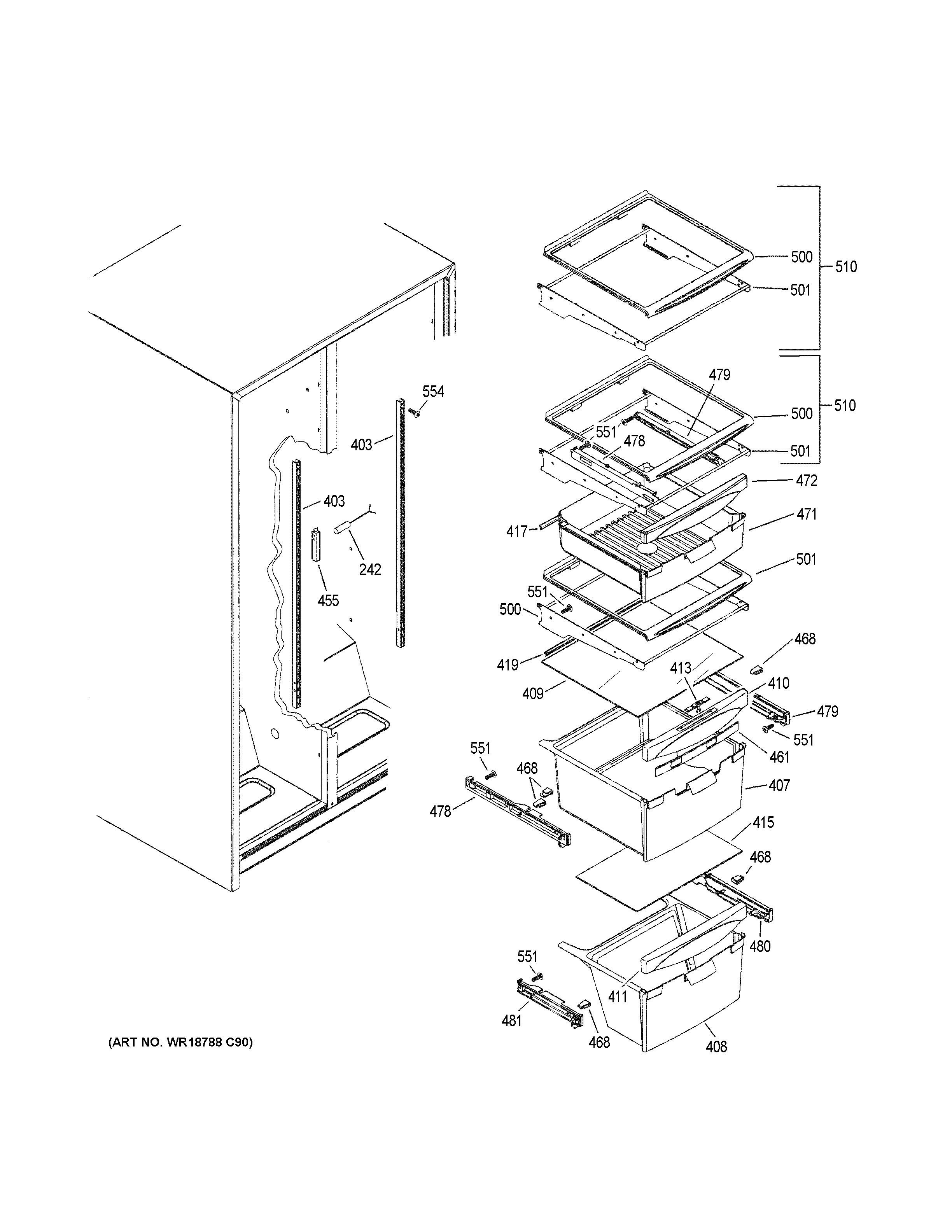 GE GSH22JGDBWW fresh food shelves diagram