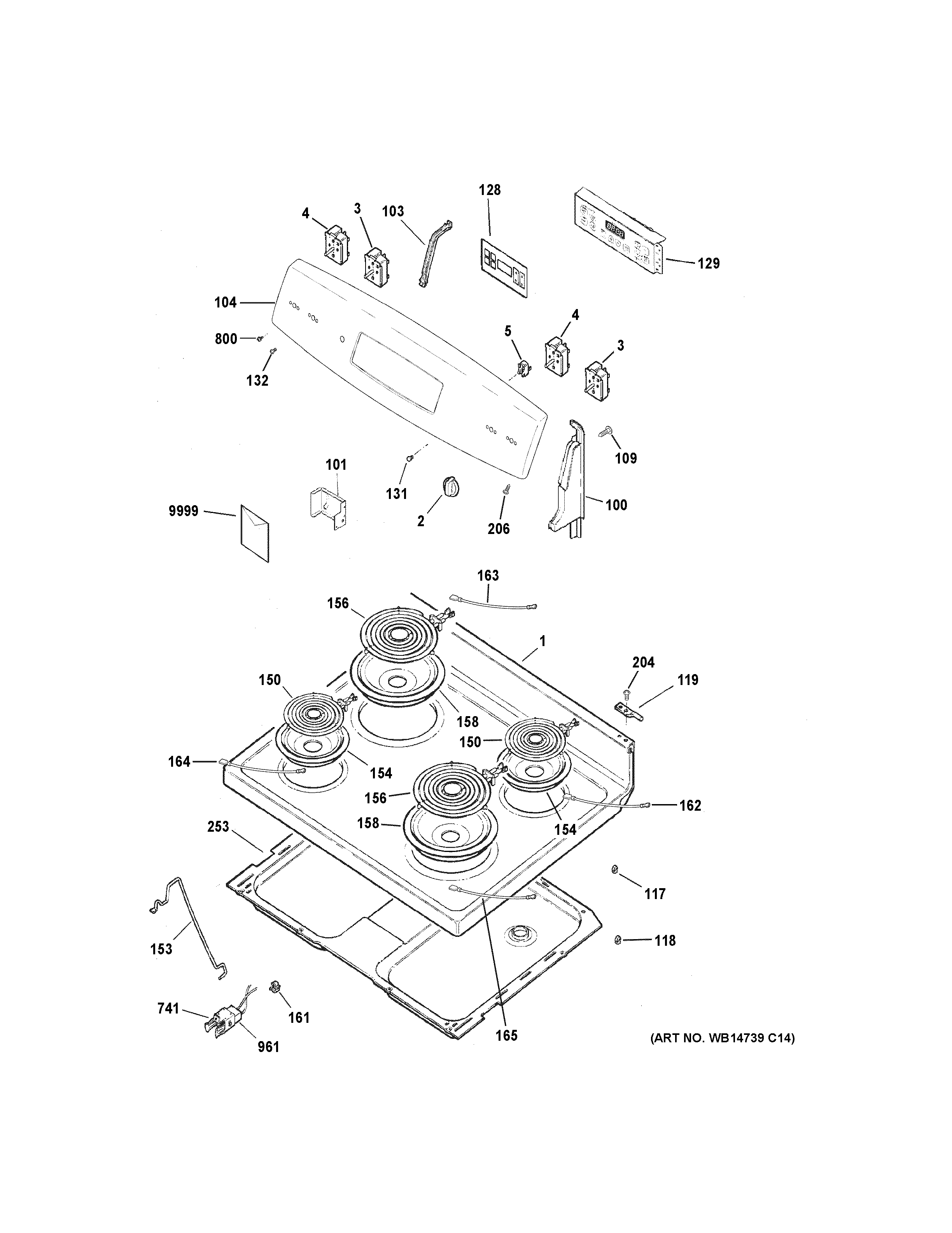 GE JB255RK3SS control panel & cooktop diagram