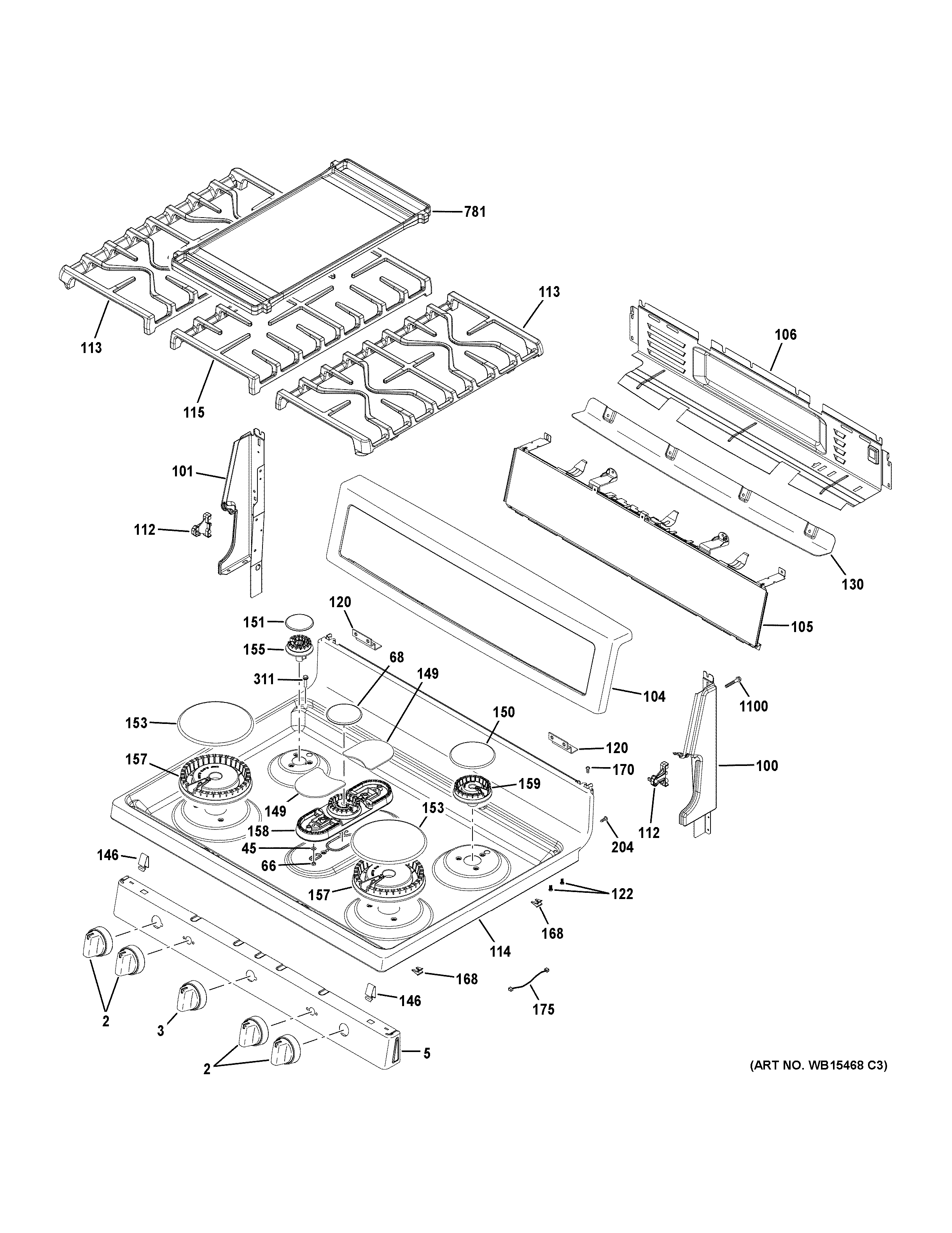 GE PGB960FEJ1DS control panel & cooktop diagram