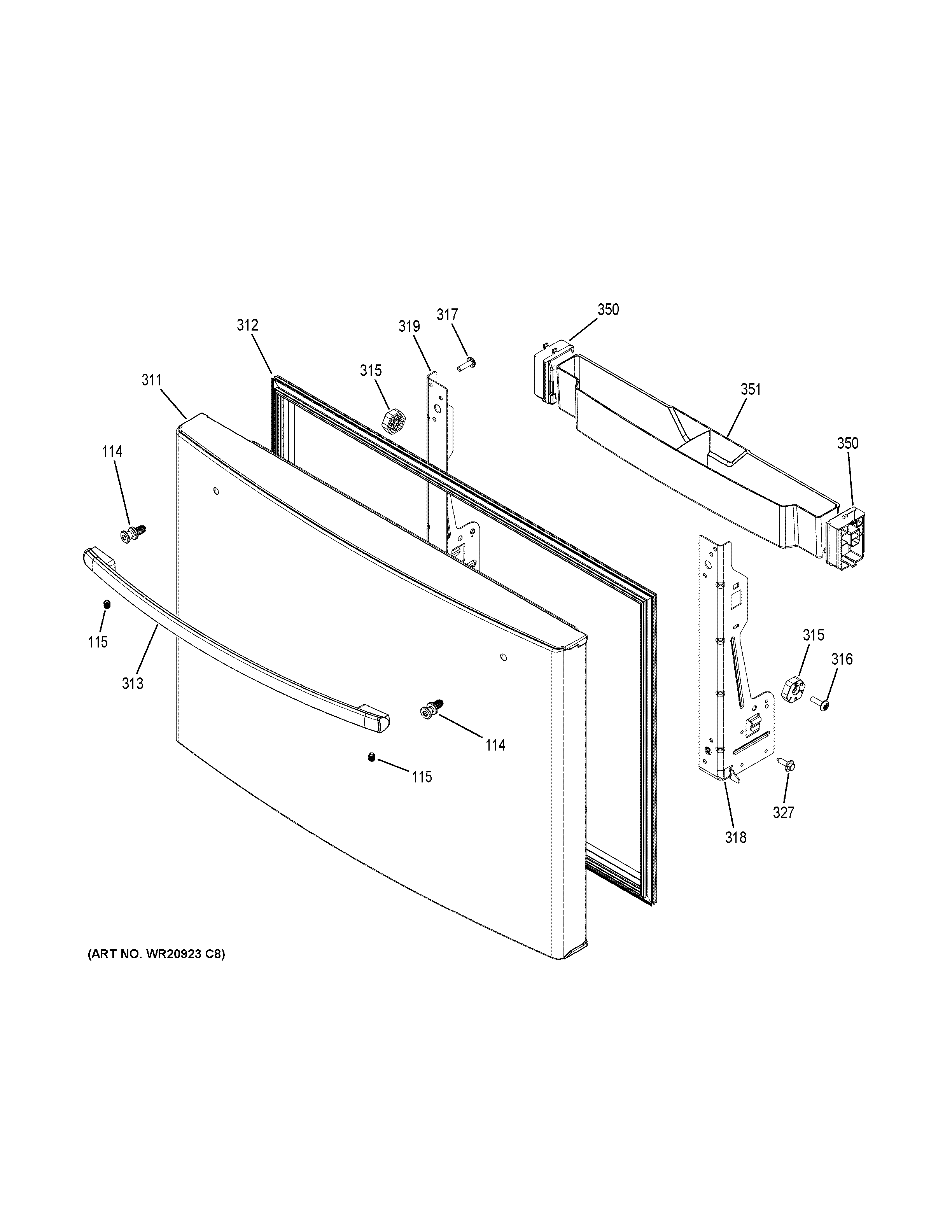 GE PWE23KELCDS freezer door diagram