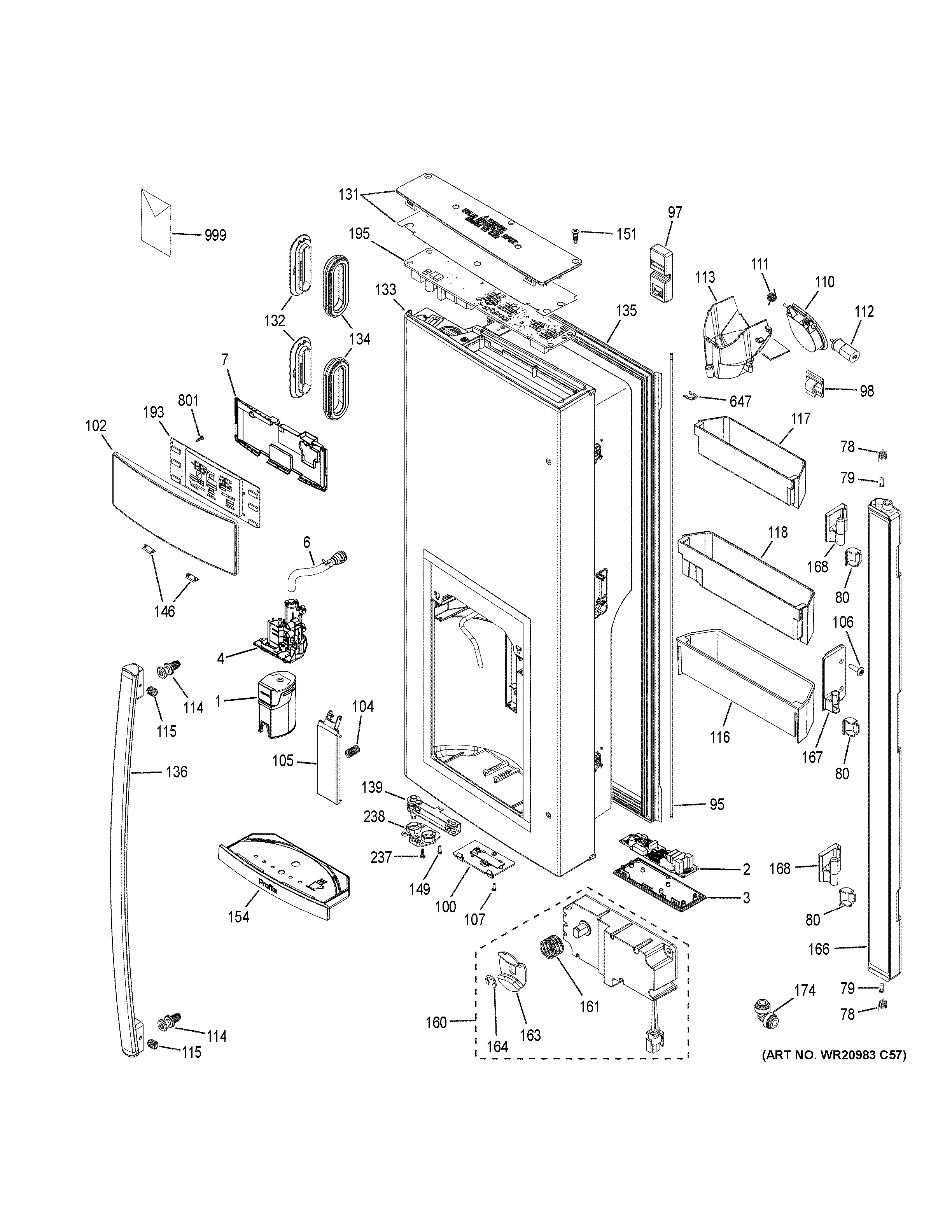 GE PYE22PMKIES dispenser door diagram