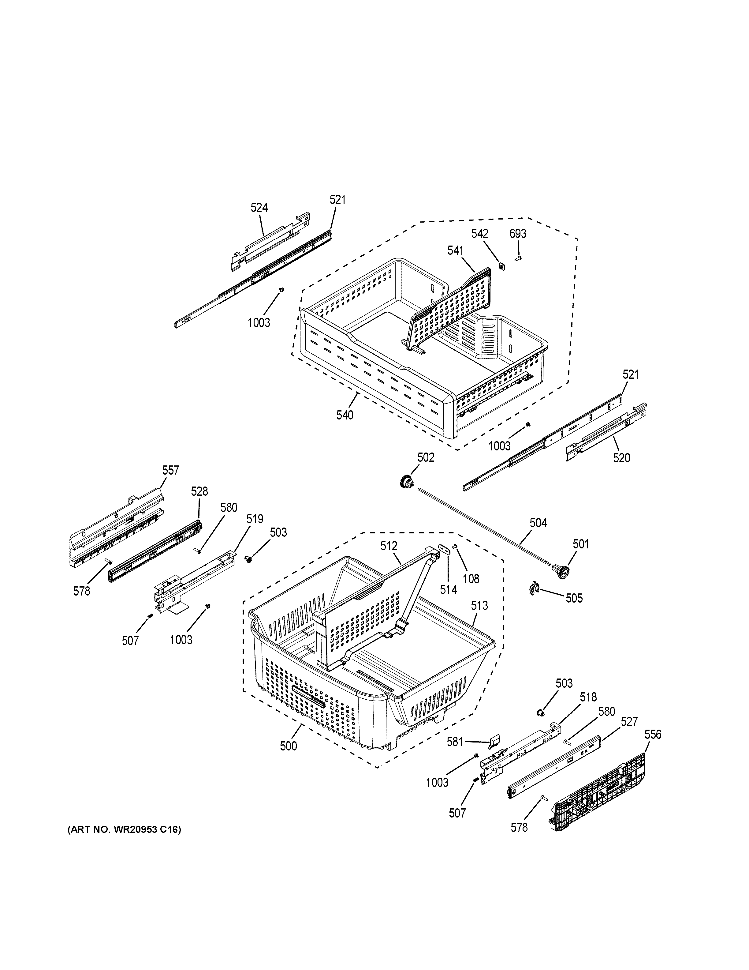 GE CFE28USHCSS freezer shelves diagram