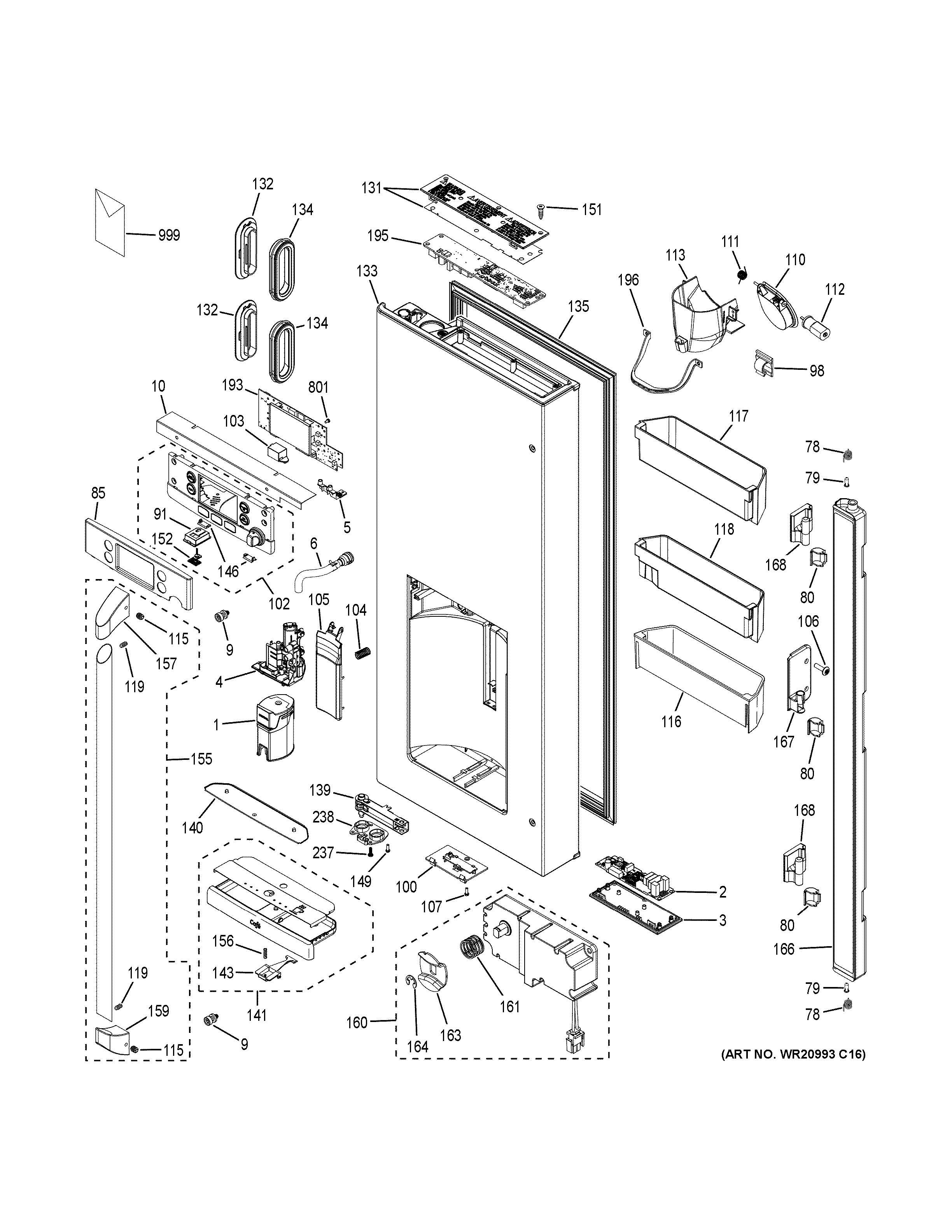 GE CFE28USHBSS dispenser door diagram