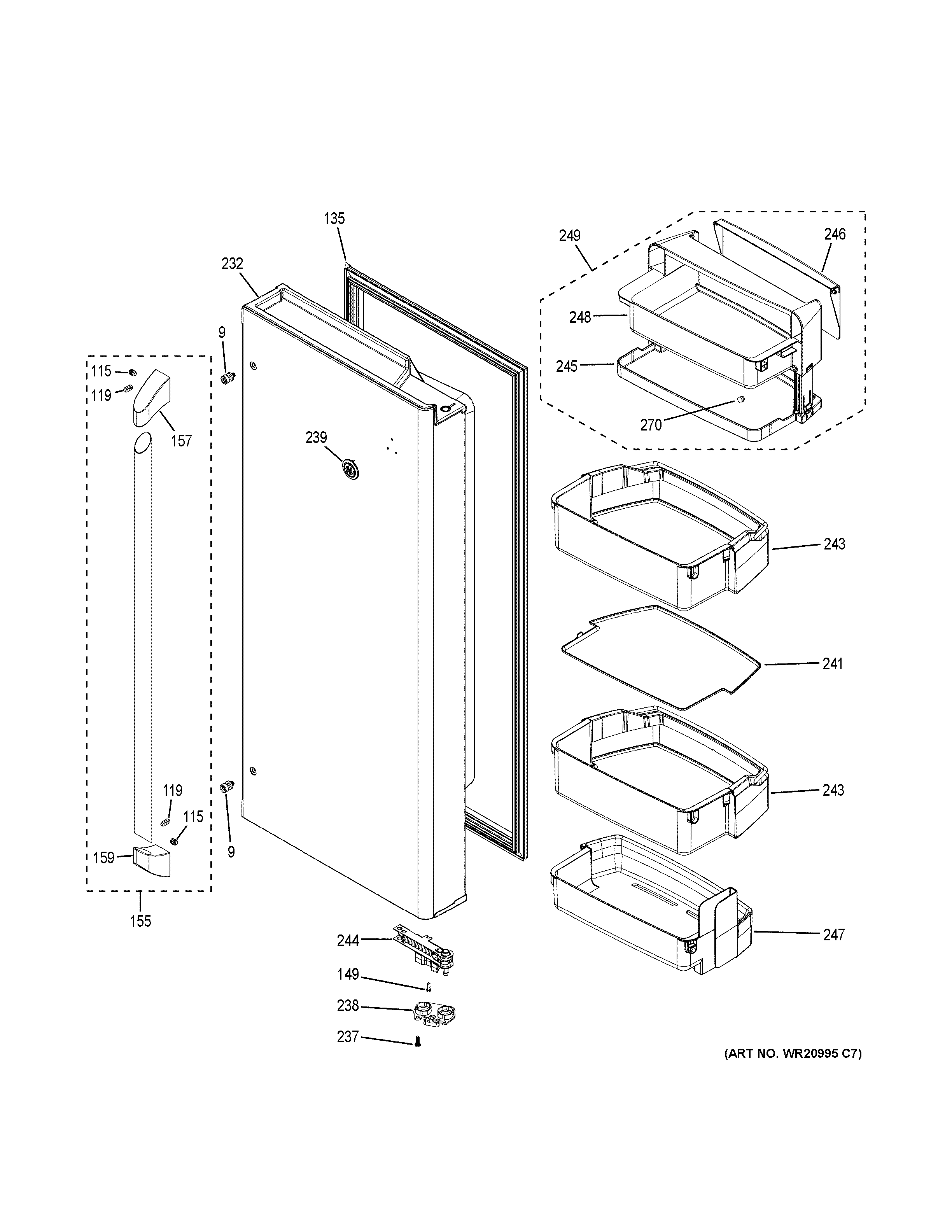 GE CFE28USHBSS fresh food door - rh diagram
