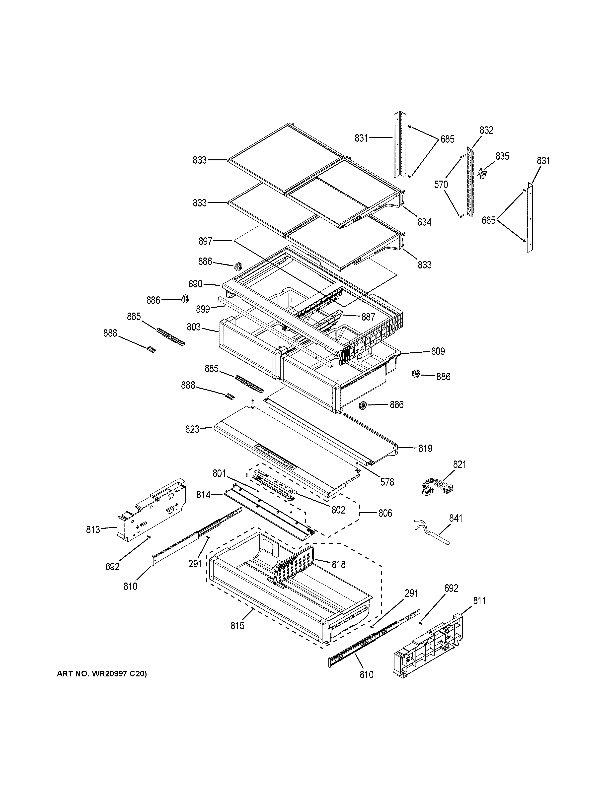 GE CFE28USHBSS fresh food shelves diagram