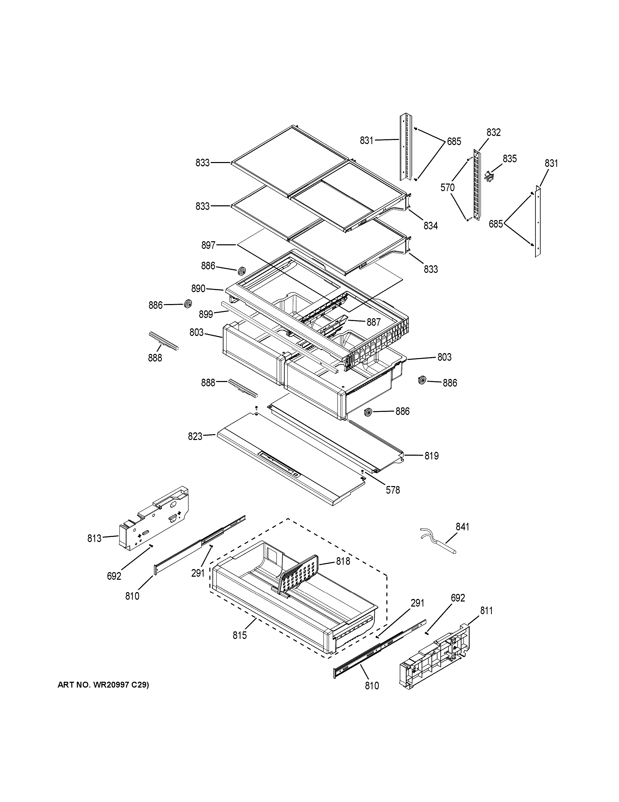 GE CYE22USHCSS fresh food shelves diagram