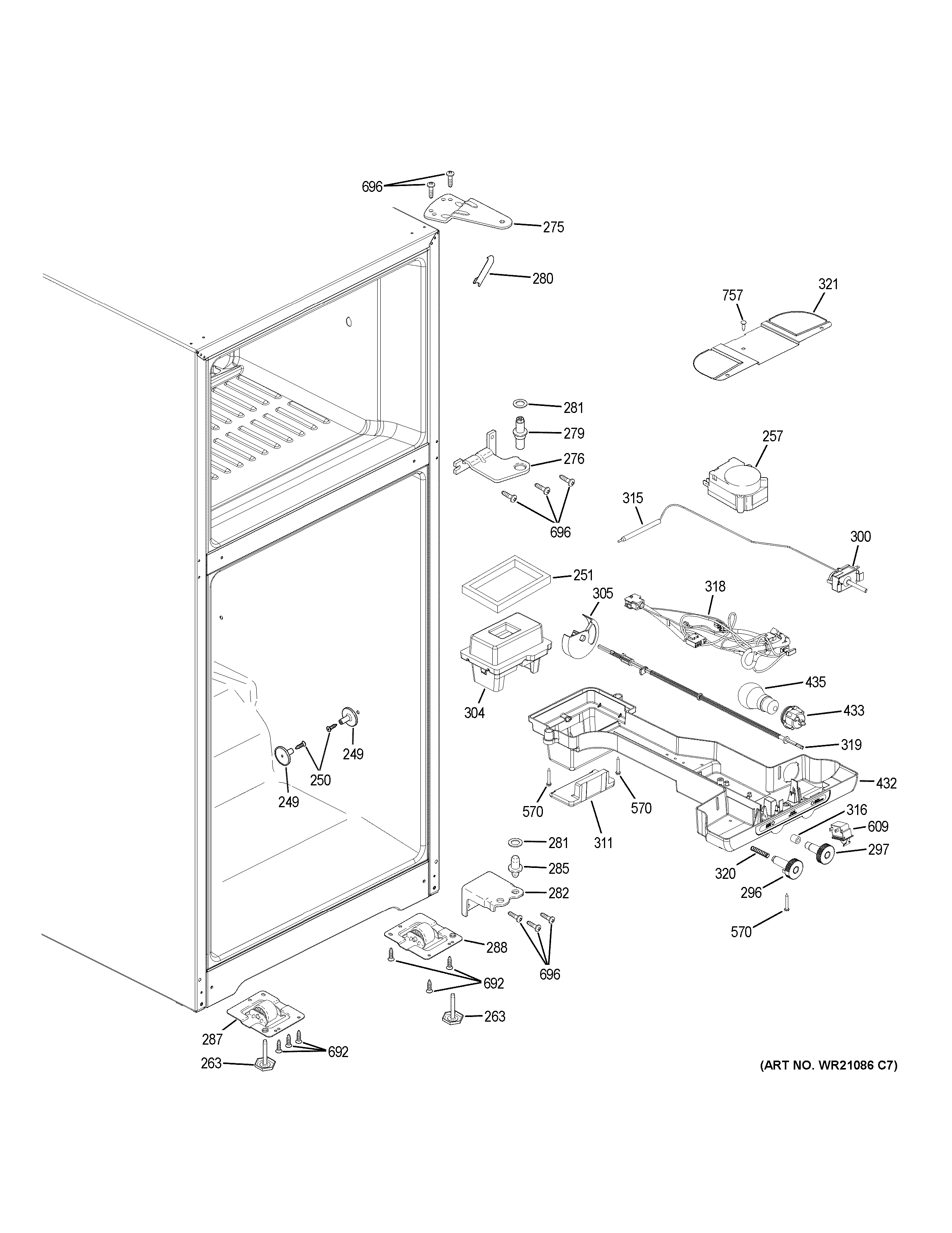 GE GTE18ETHPRWW fresh food section diagram