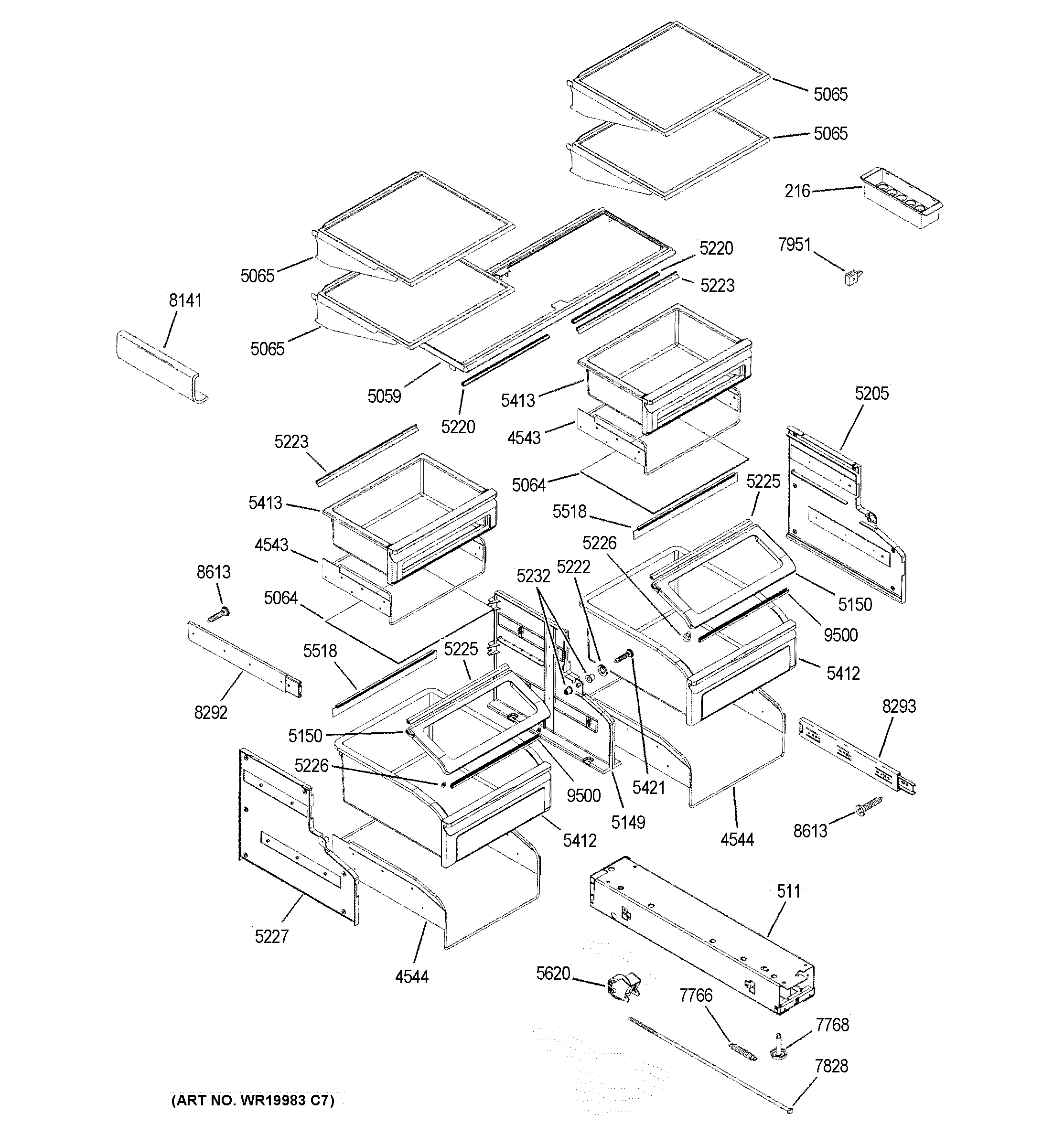 GE ZIC360NRJRH shelves & drawers diagram