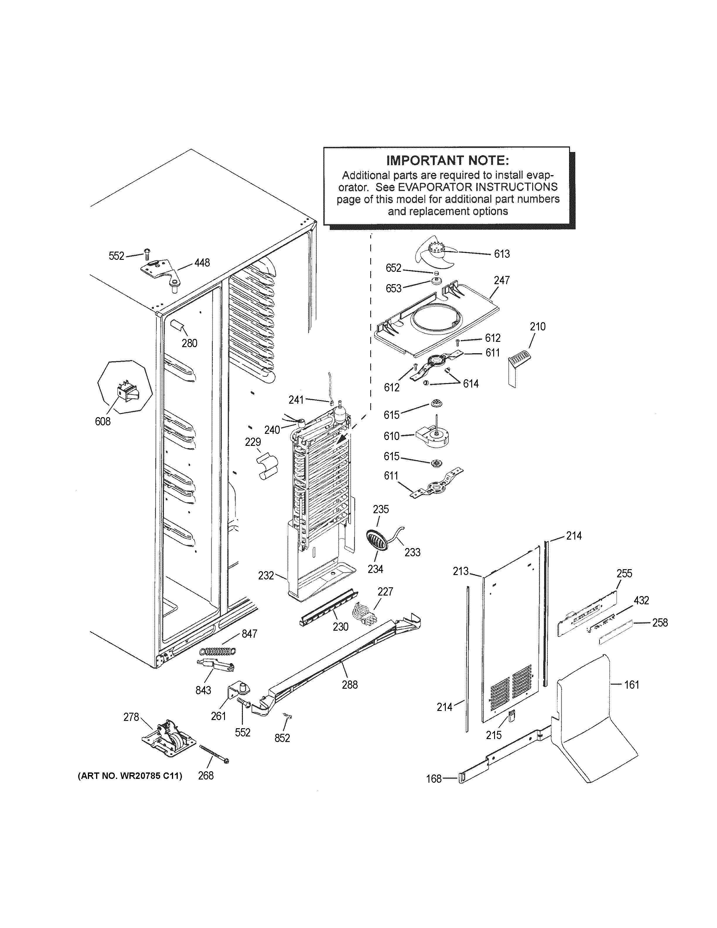 GE PSE25KBLJHTS freezer section diagram