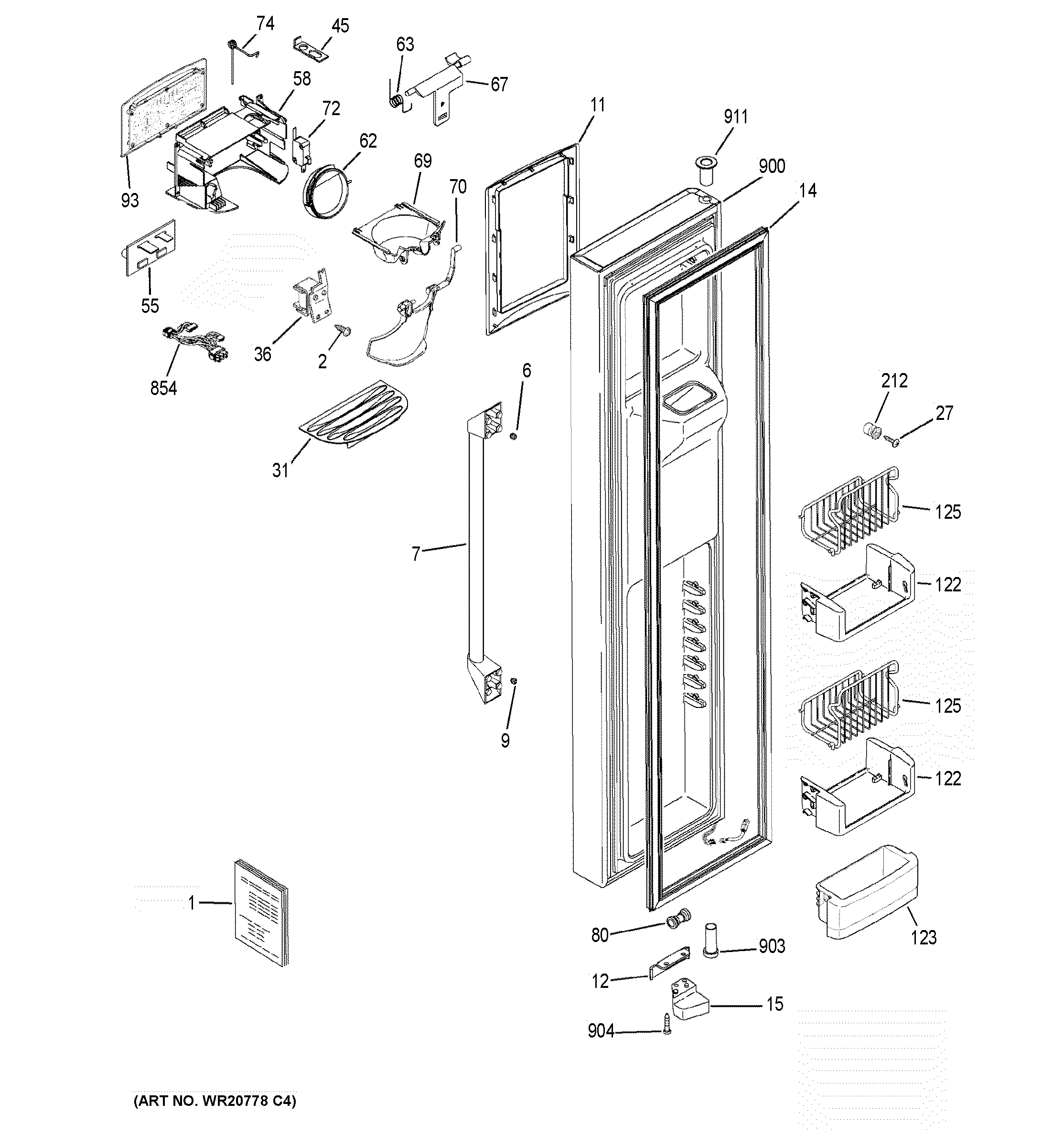 GE CZS25TSEBFSS freezer door diagram
