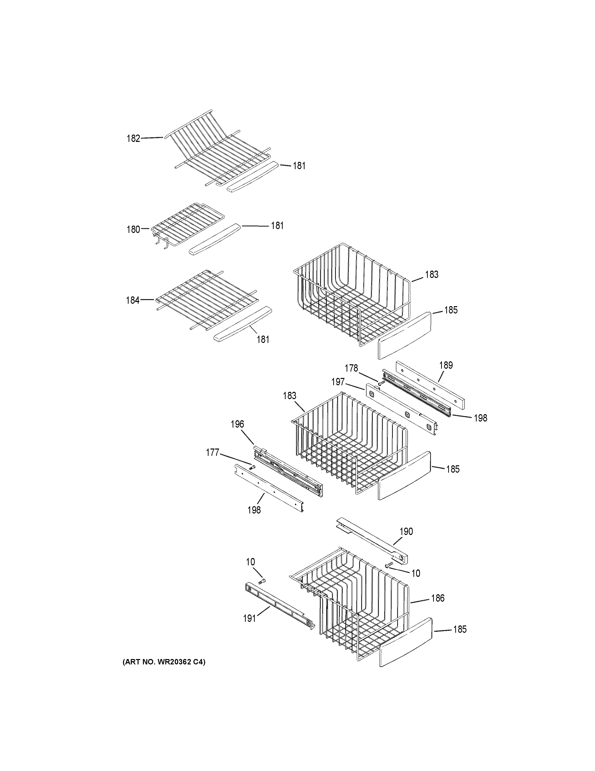 GE CZS25TSEBFSS freezer shelves diagram