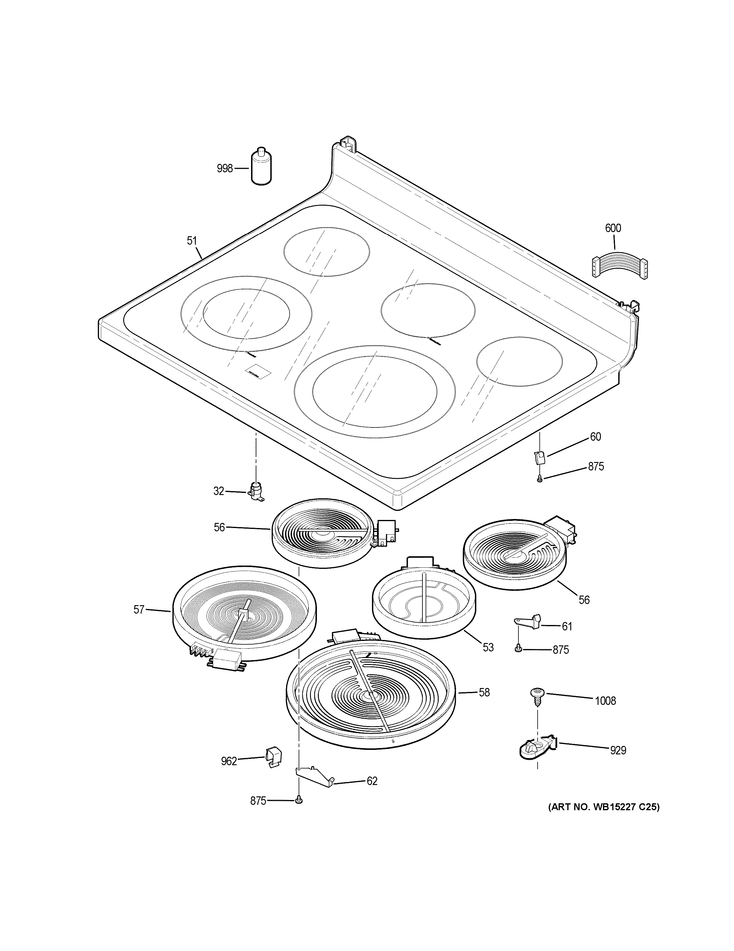 GE JB655DK4WW cooktop diagram