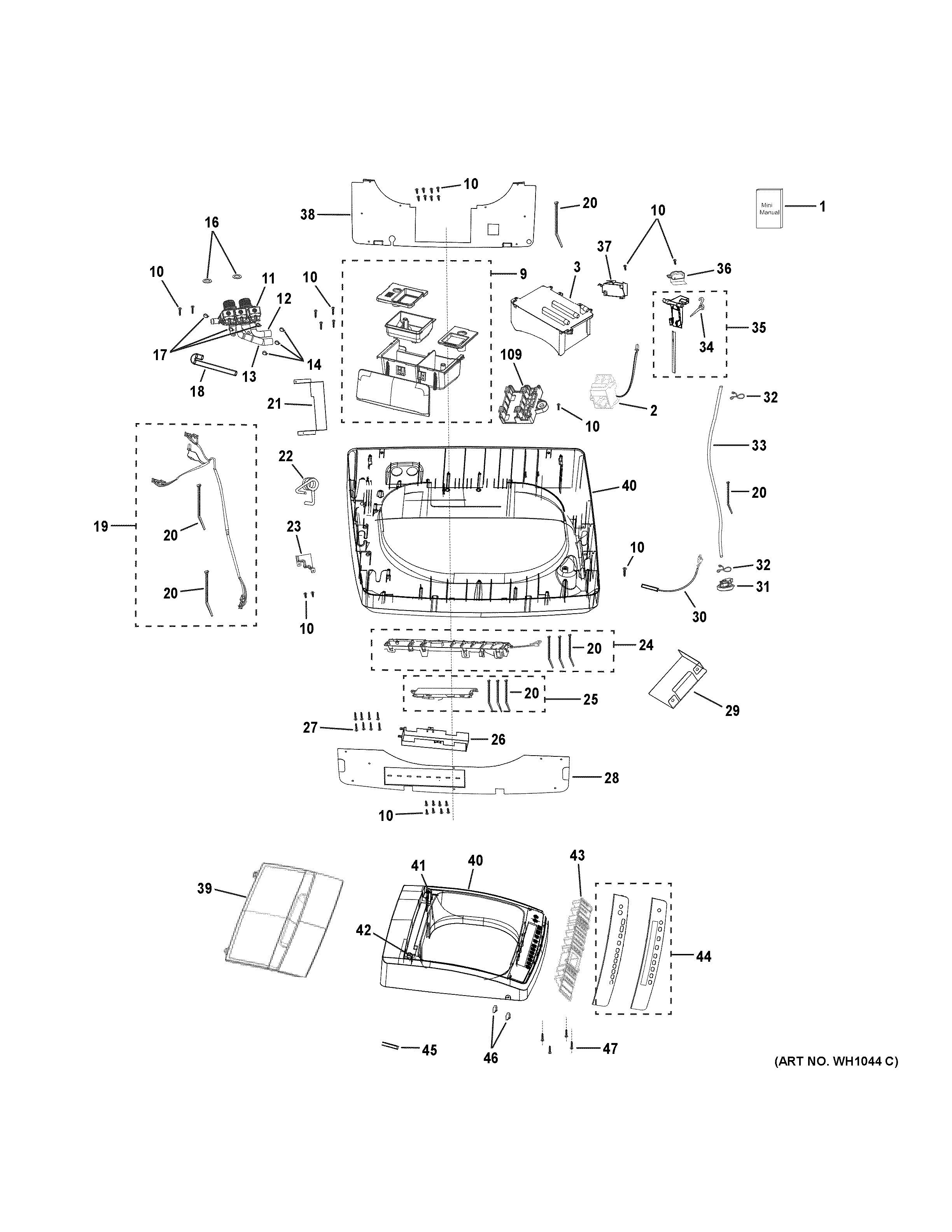 GE GNW128PSM0WW controls & lid diagram