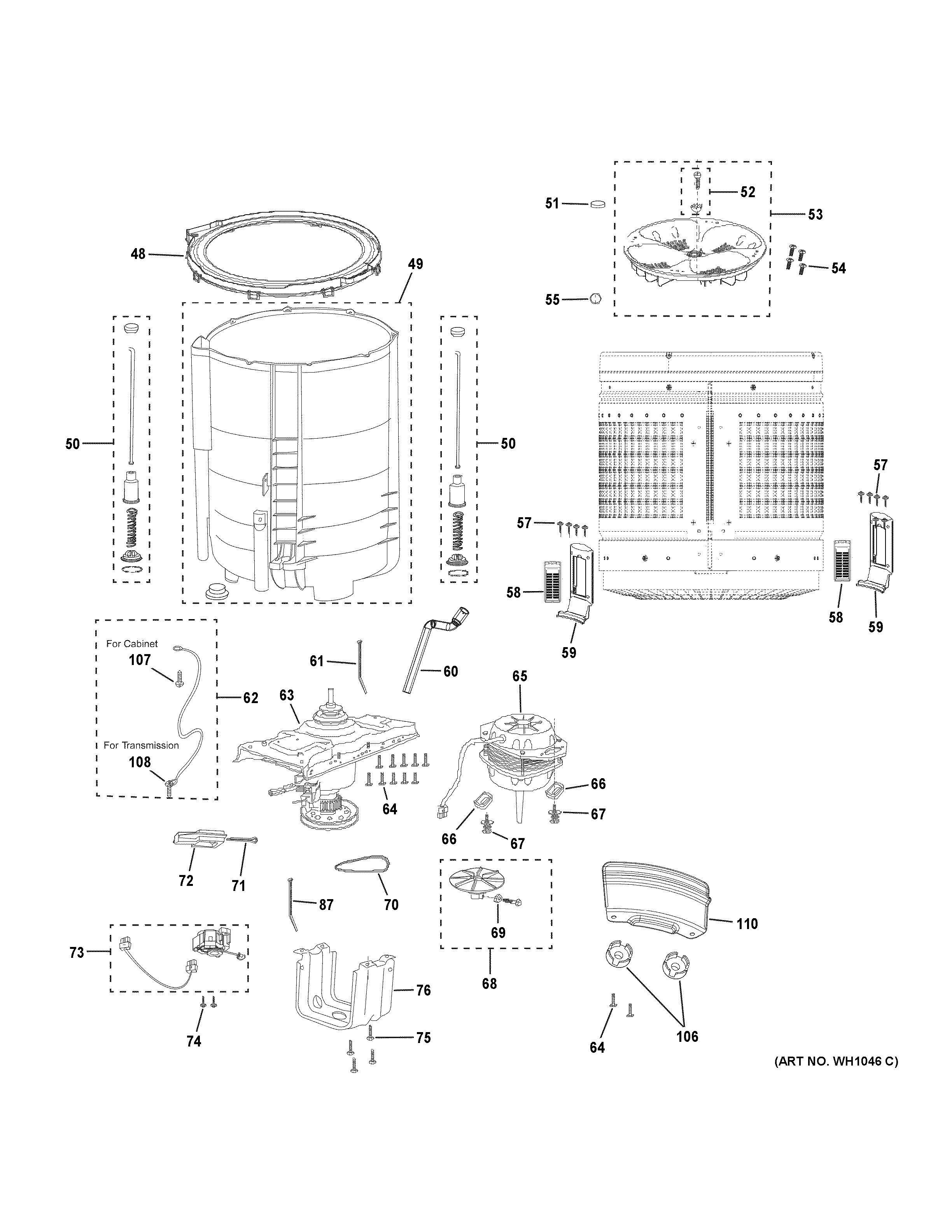 GE GNW128PSM0WW tub & motor diagram