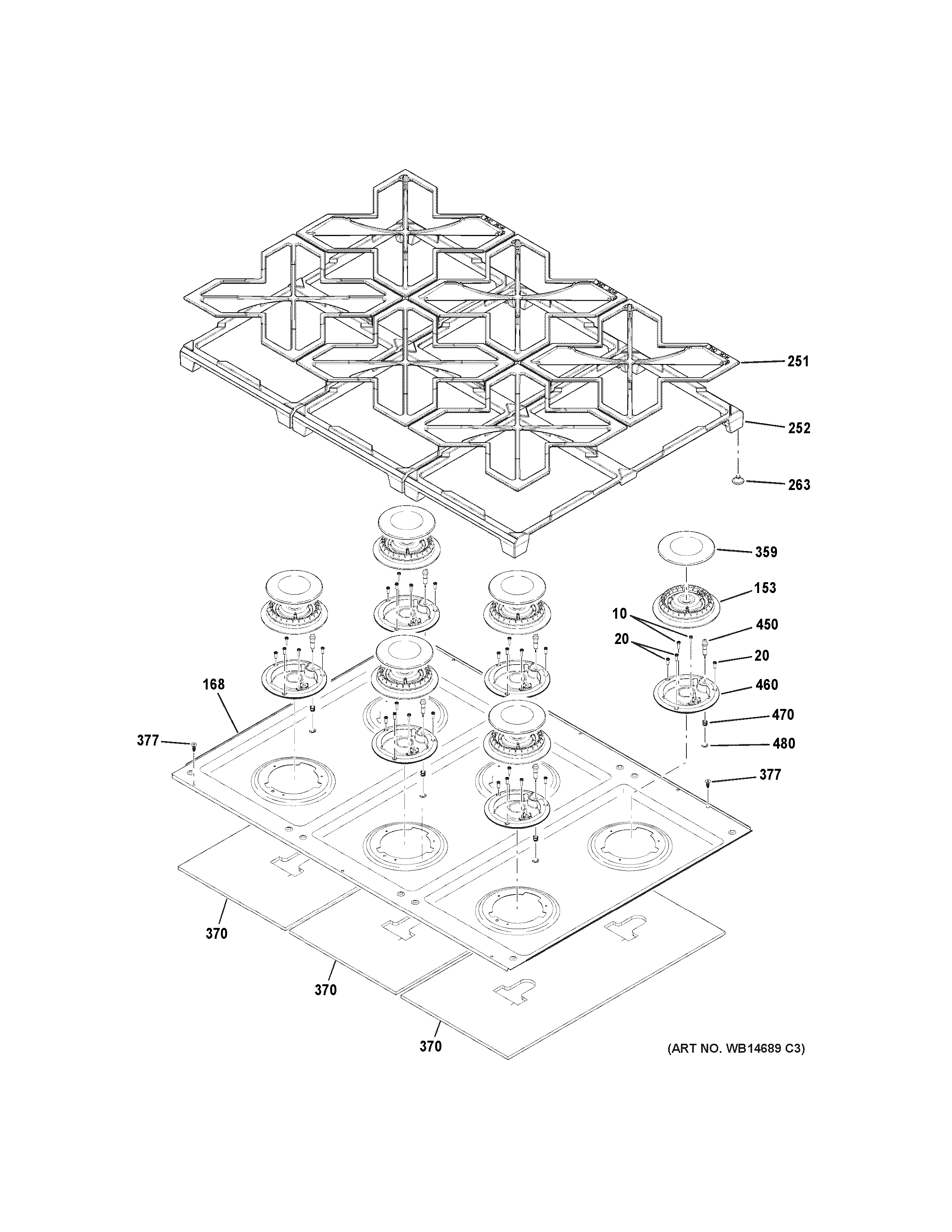 GE CGY366SEL1SS cooktop diagram