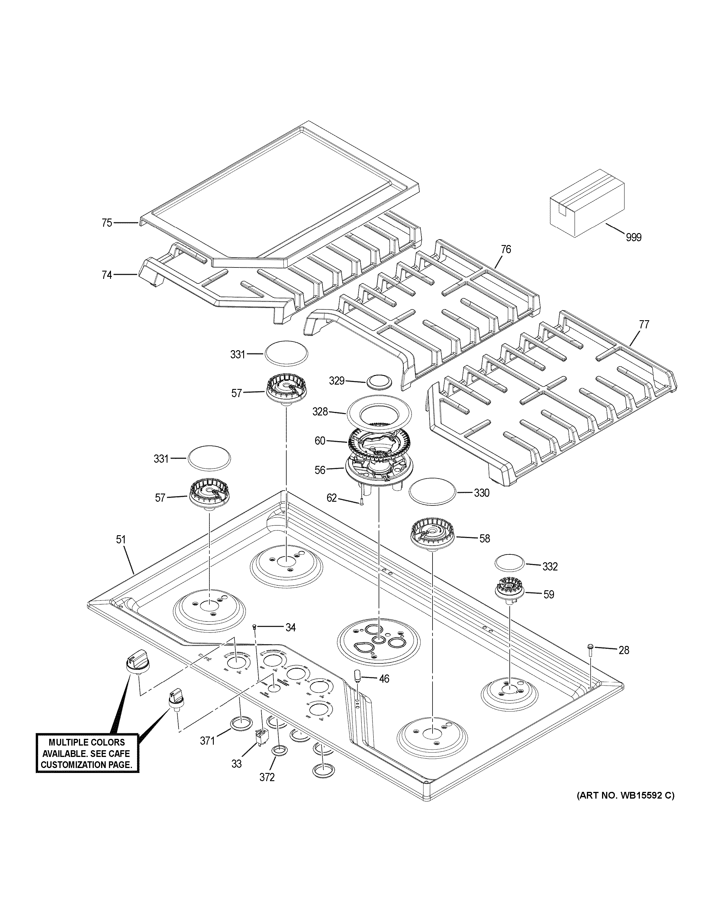GE CGP95302M1S2 control panel & cooktop diagram