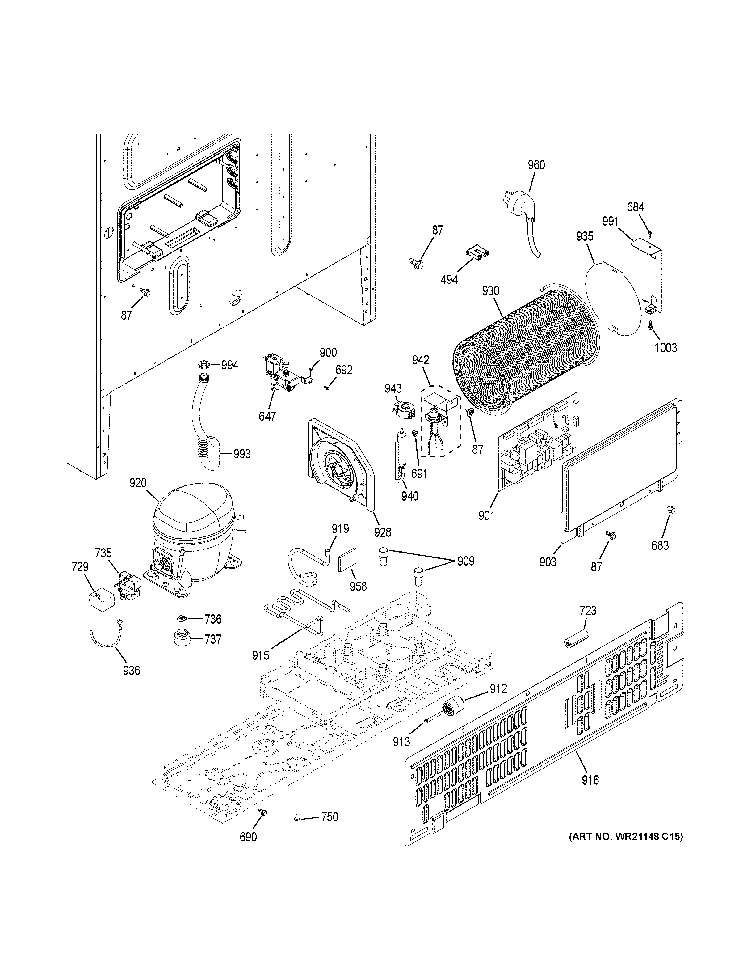 GE GYE22HSKJSS machine compartment diagram