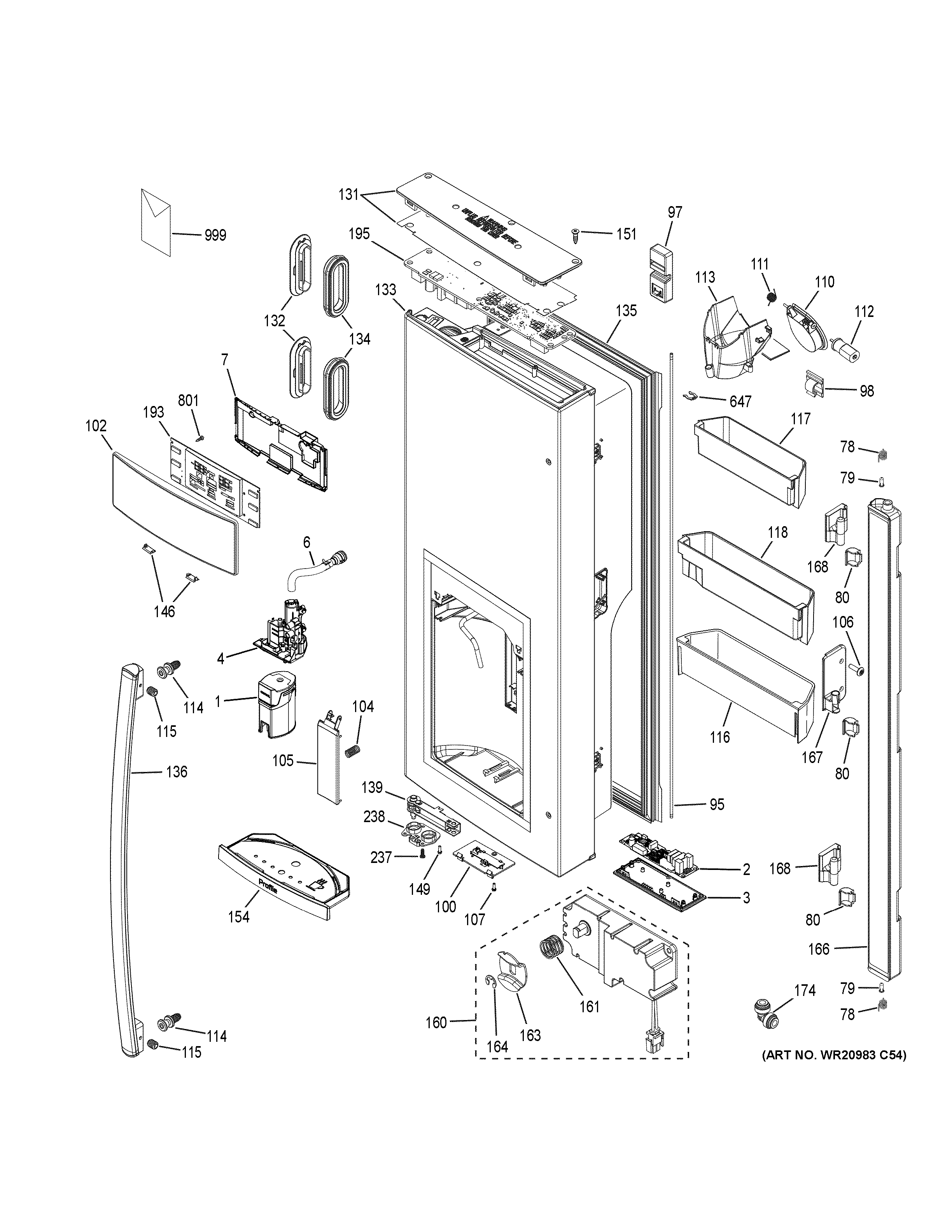 GE PFE28PSKJSS dispenser door diagram