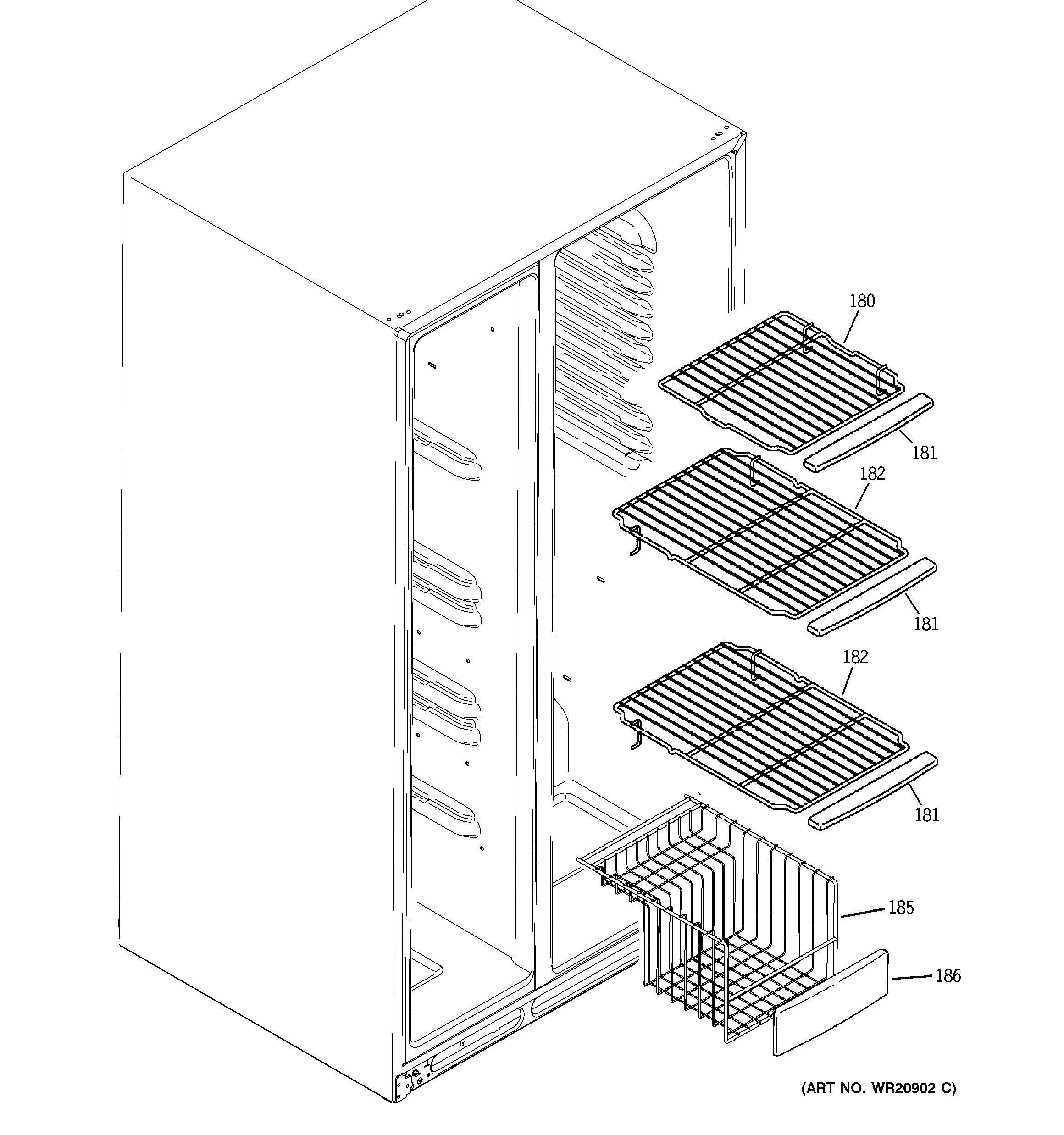 GE GSS25GSHECSS freezer shelves diagram