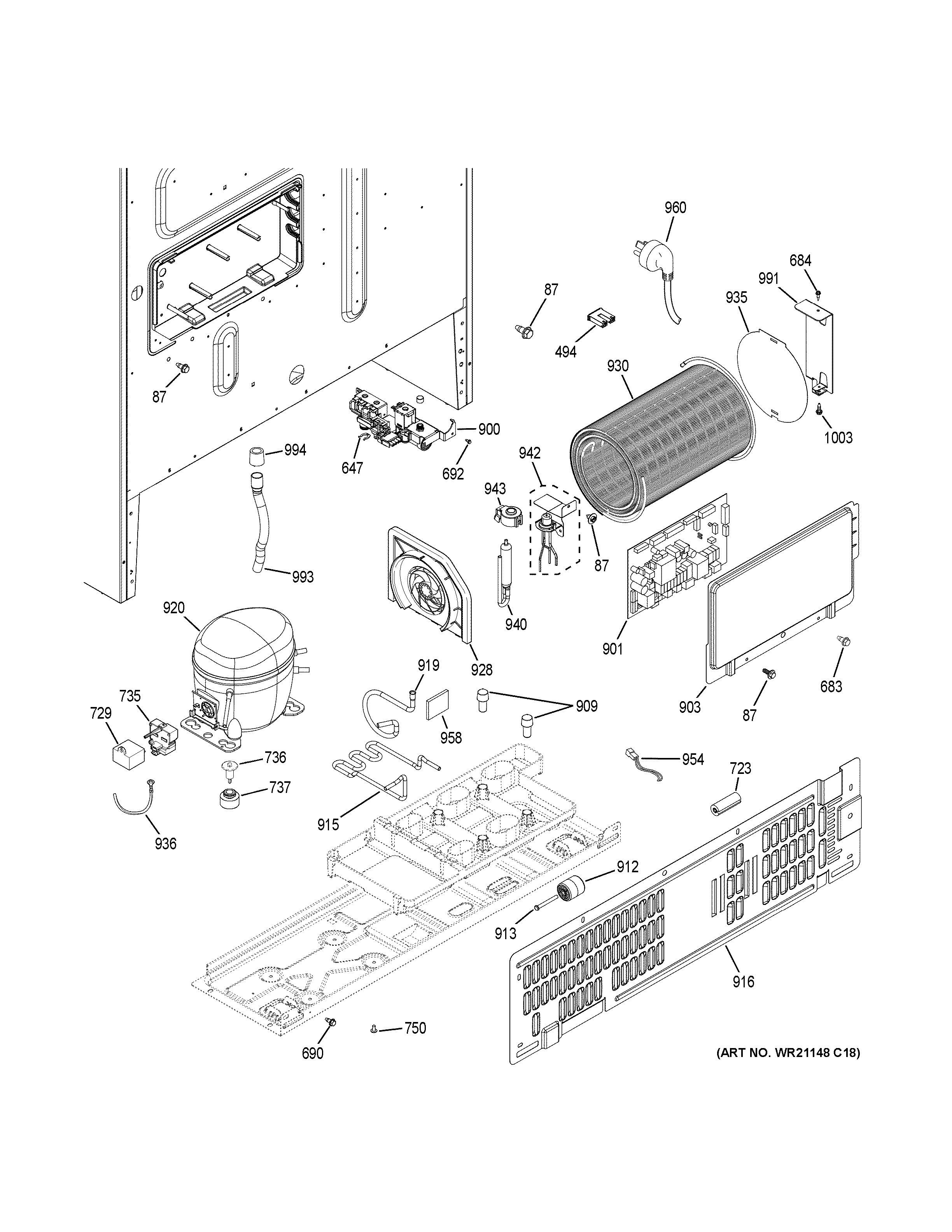 GE PYE22KSKDSS machine compartment diagram