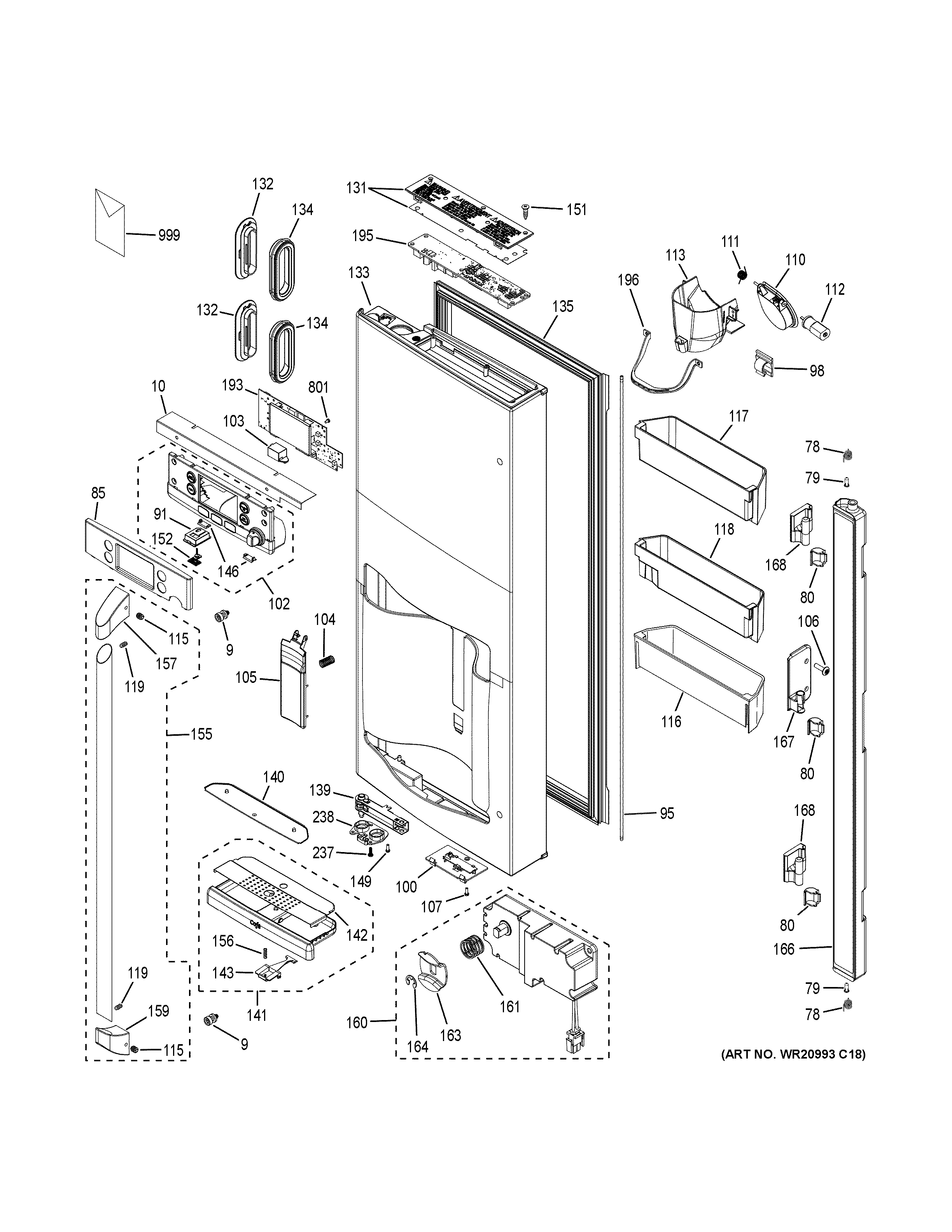 GE CYE22TSHOSS dispenser door diagram