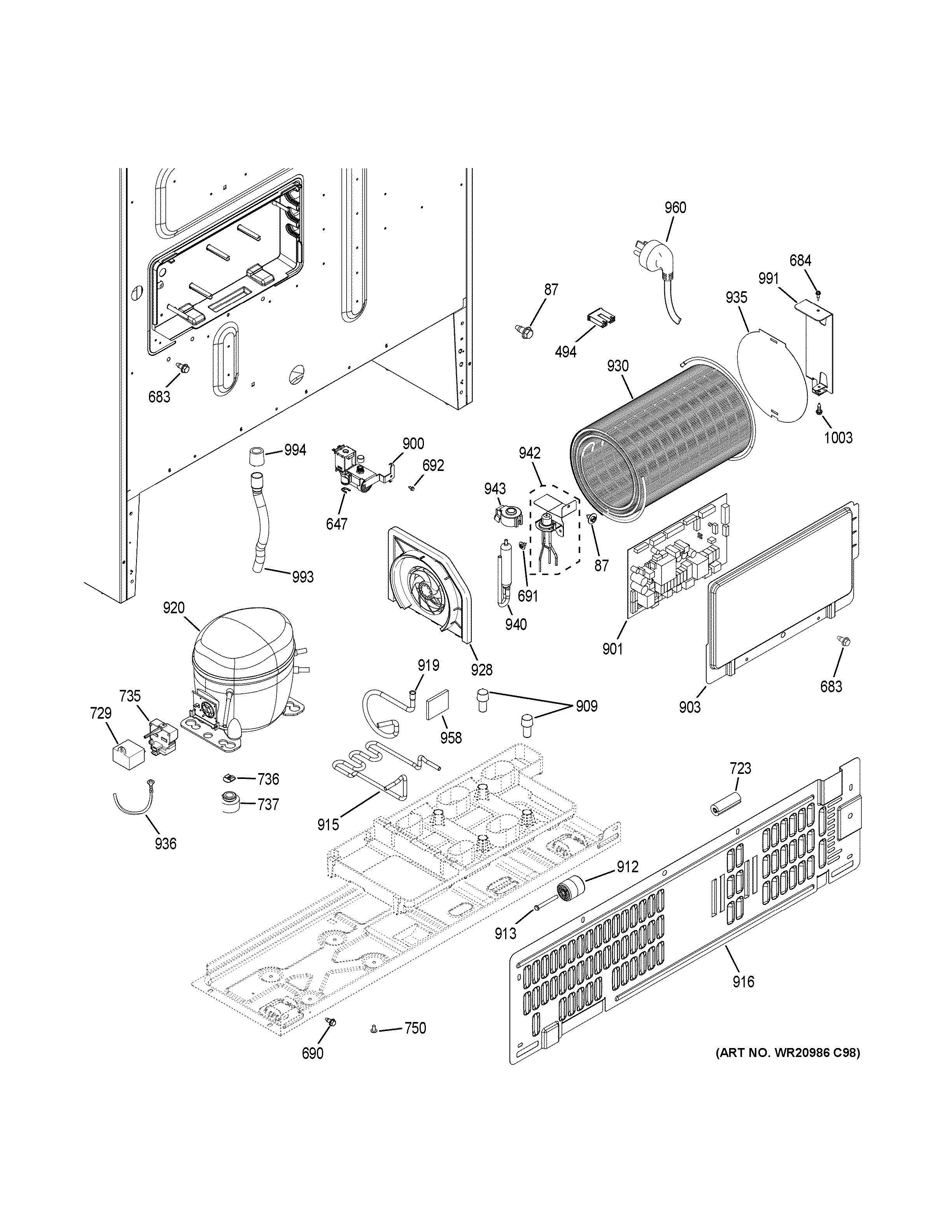 GE CYE22TSHOSS machine compartment diagram