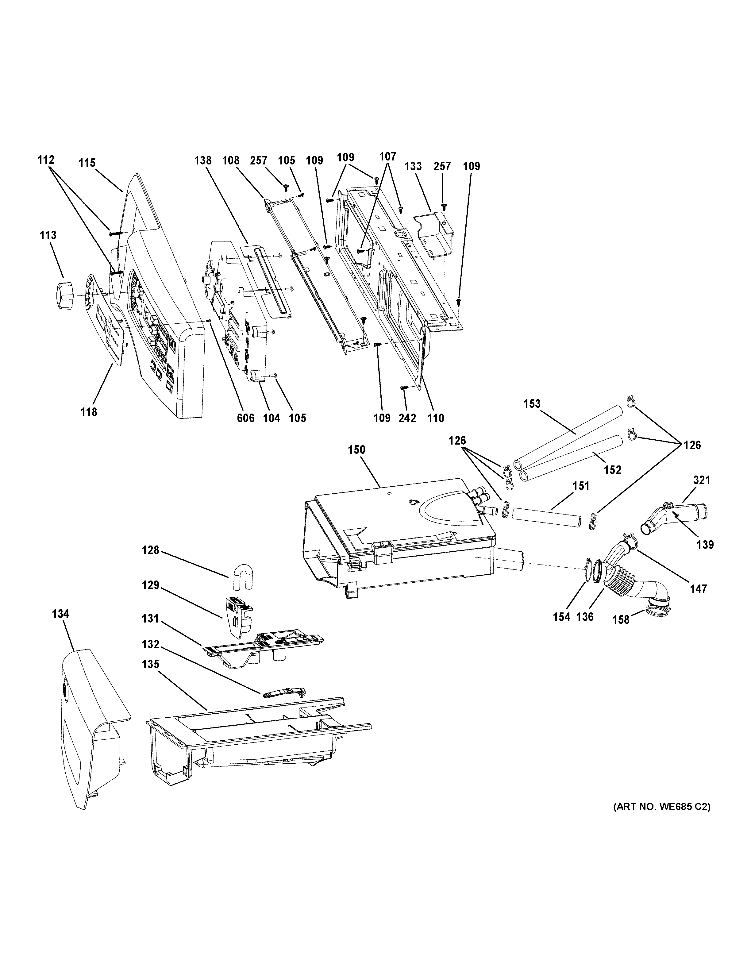 GE GFW400SCM0WW controls & dispenser diagram