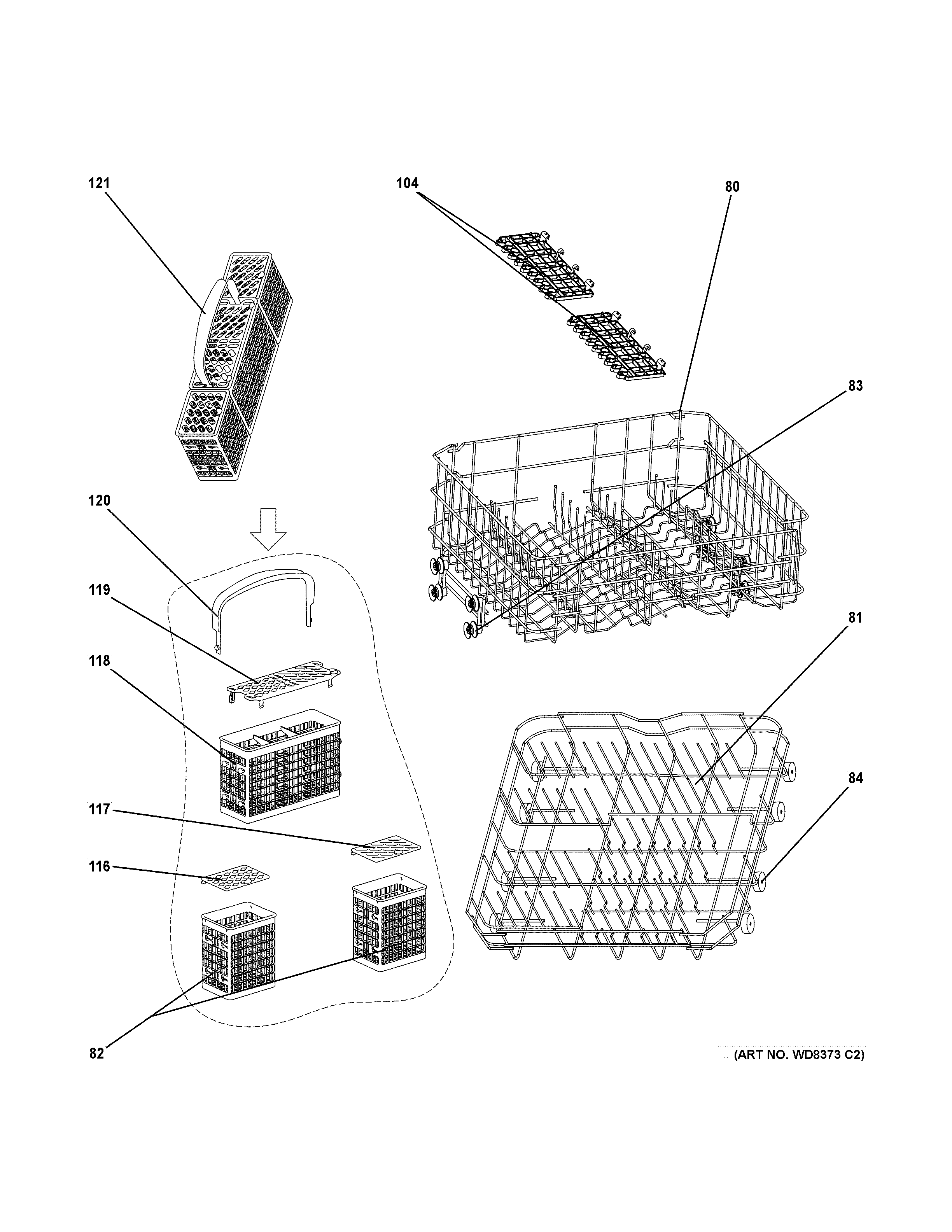 GE GLDA690F00BB rack assemblies diagram