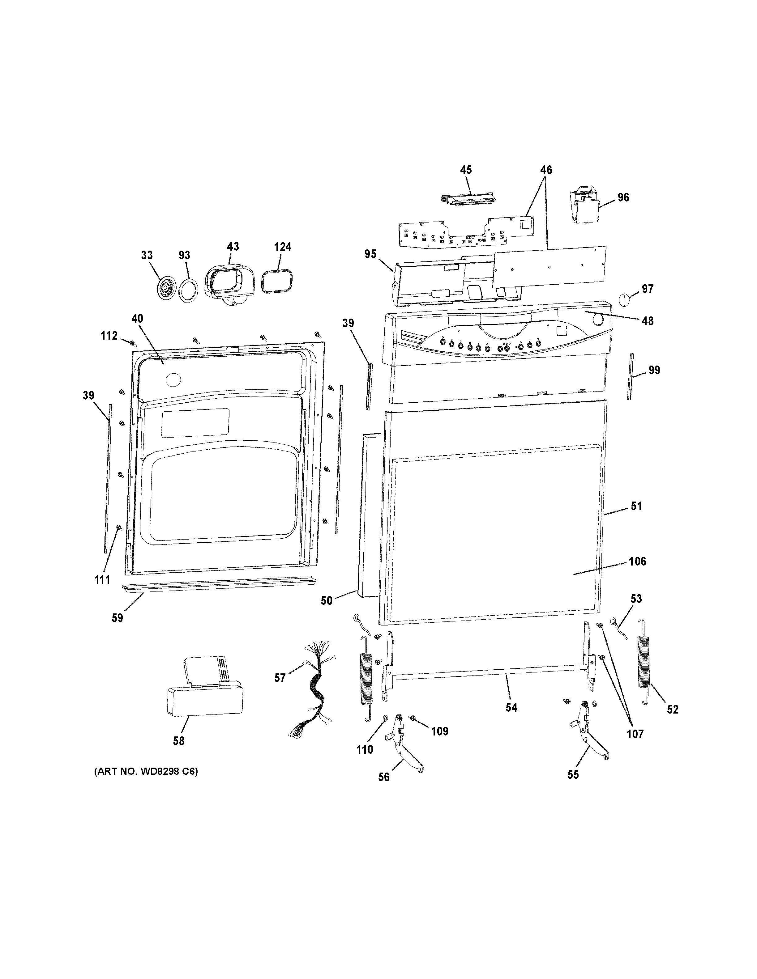 GE GLDA690F02BB escutcheon & door assembly diagram