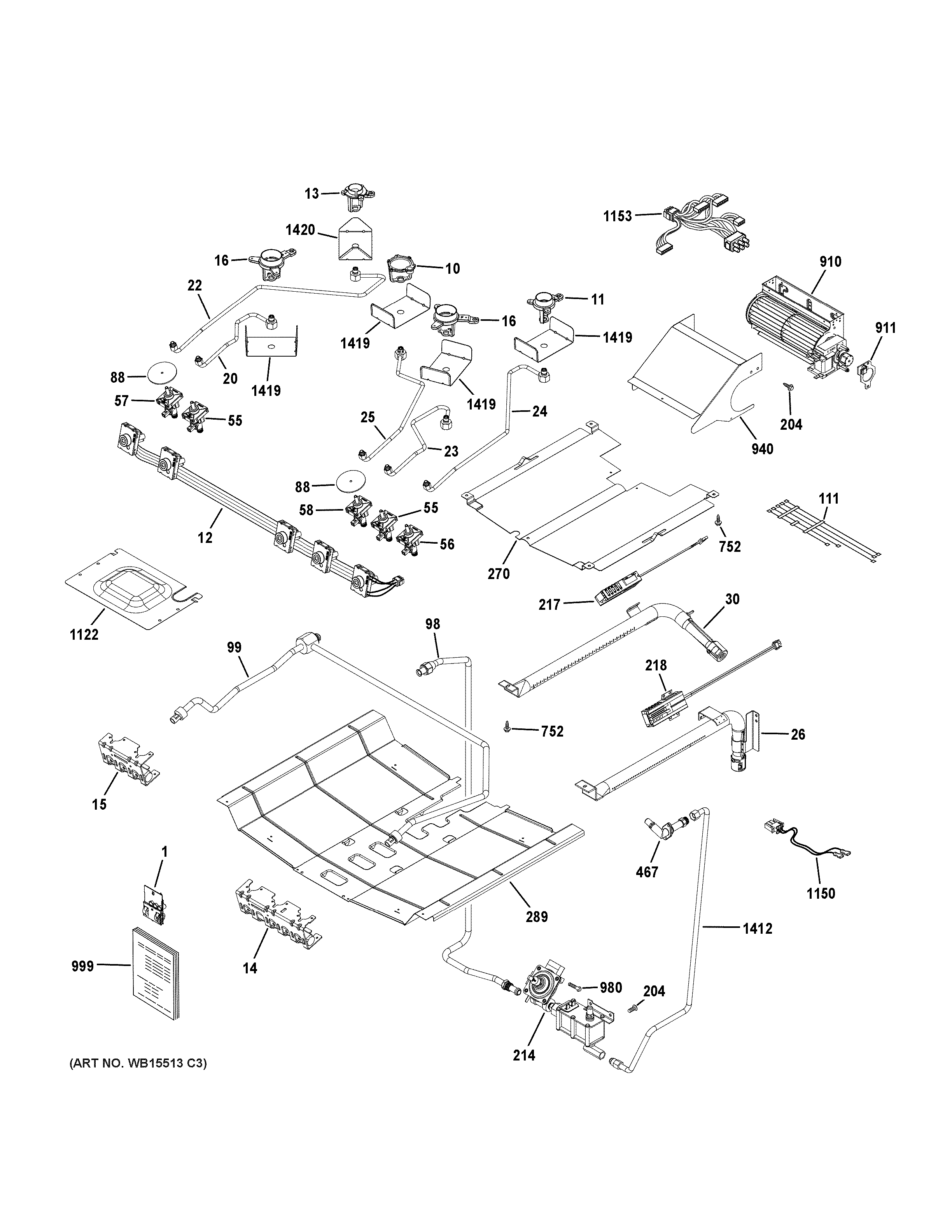 GE JGS760EEL1ES gas & burner parts diagram